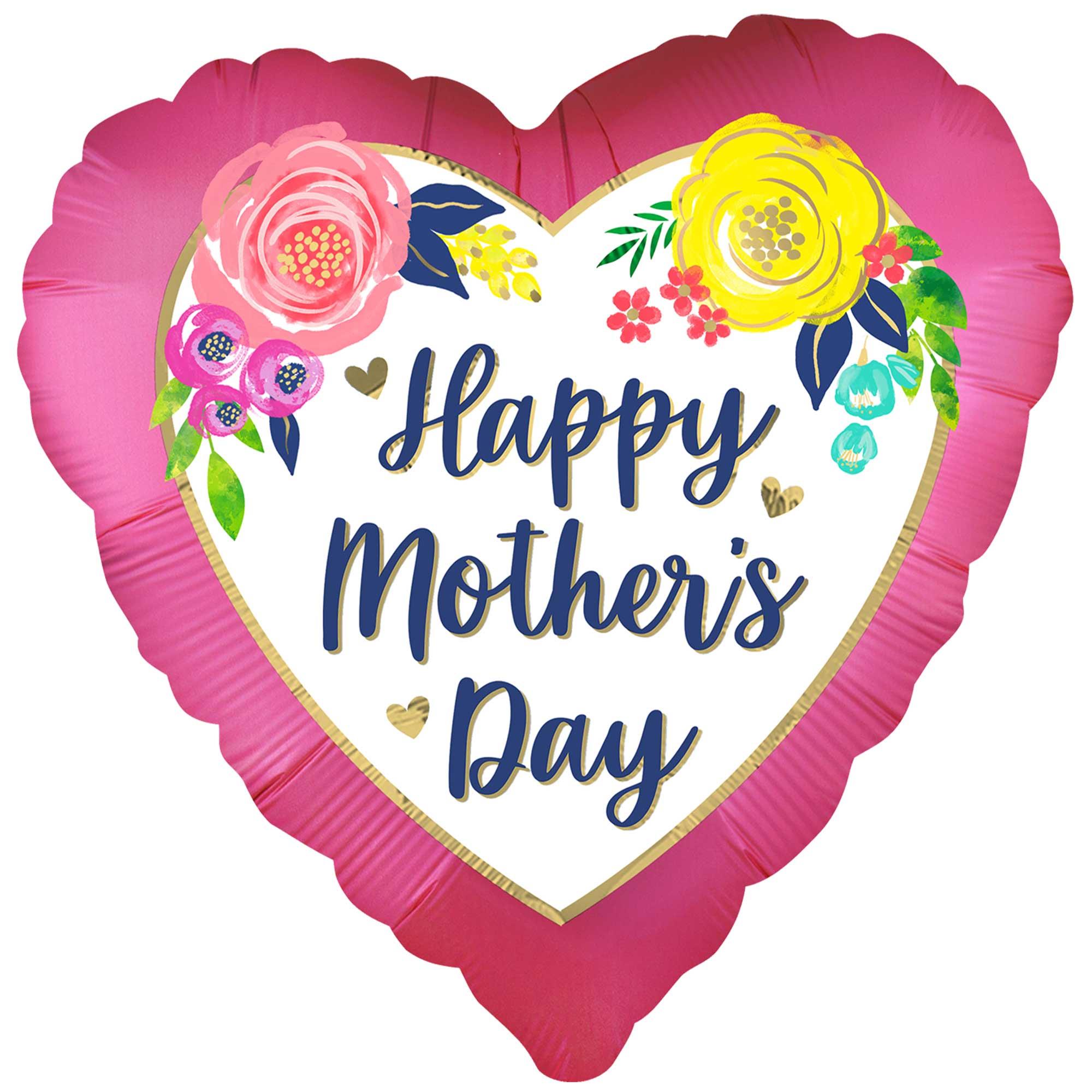 Happy Mother's Day Watercolour Floral Pink Satin 45cm Foil Balloon