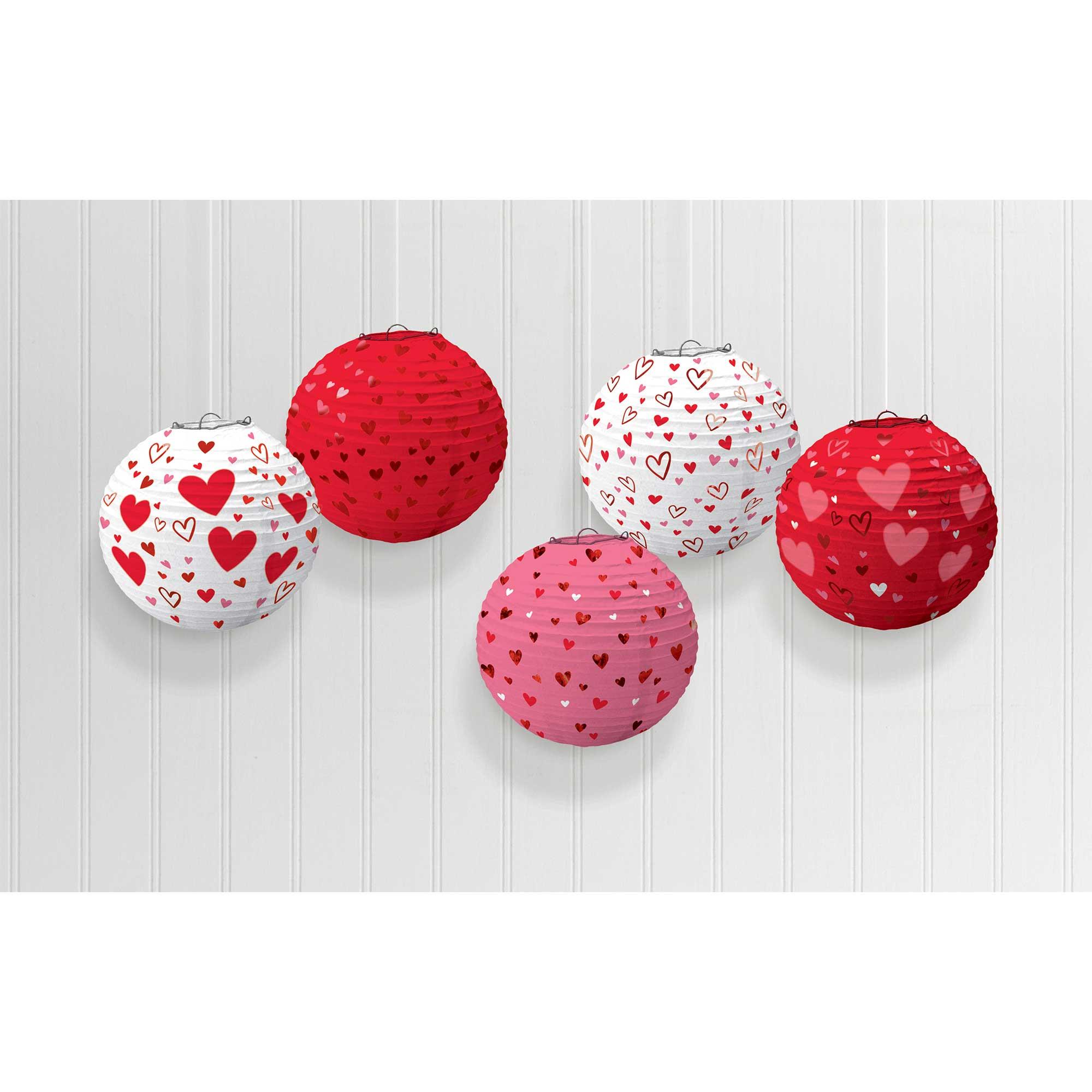 Hearts Mini Paper Round Lanterns Pack of 5