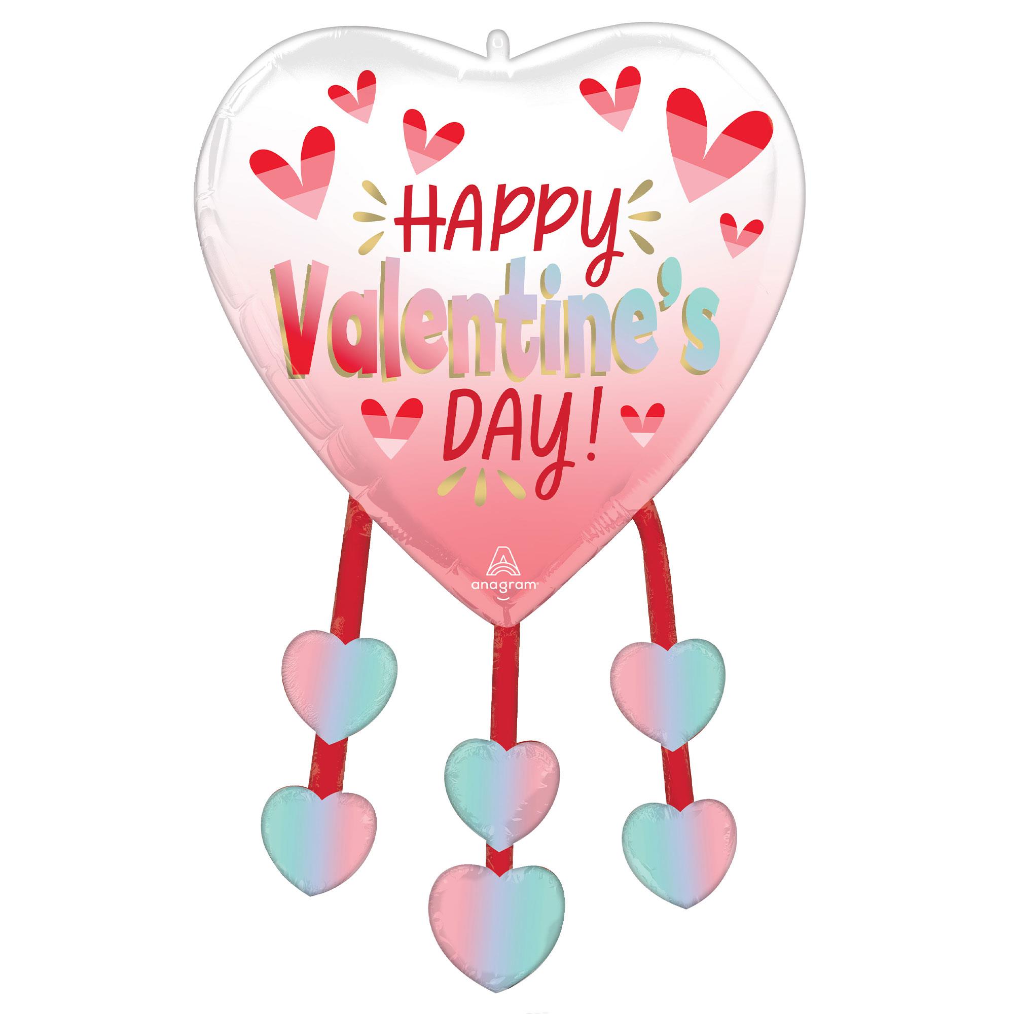 SuperShape Happy Valentine's Day Diffused Ombre Hearts Danglers Foil Balloon