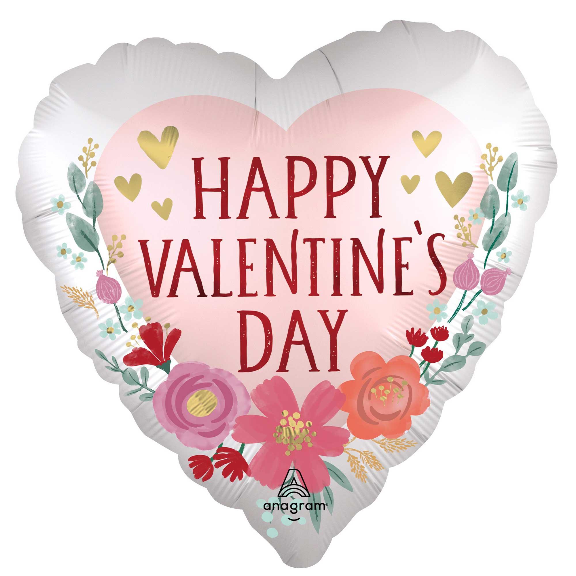 Happy Valentine's Day Romantic Flowers 45cm Foil Balloon
