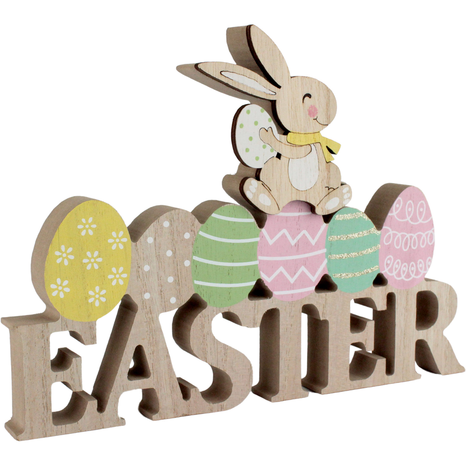 Easter Pastel Bunny and Eggs Wooden Table Decoration