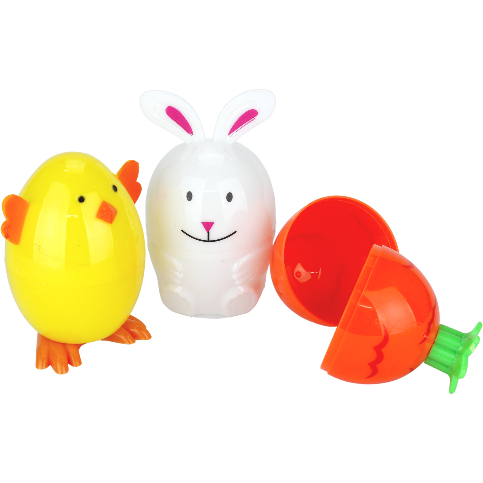 Bunny, Chick & Carrot Shaped Fillable Plastic Eggs (Pack of 6)