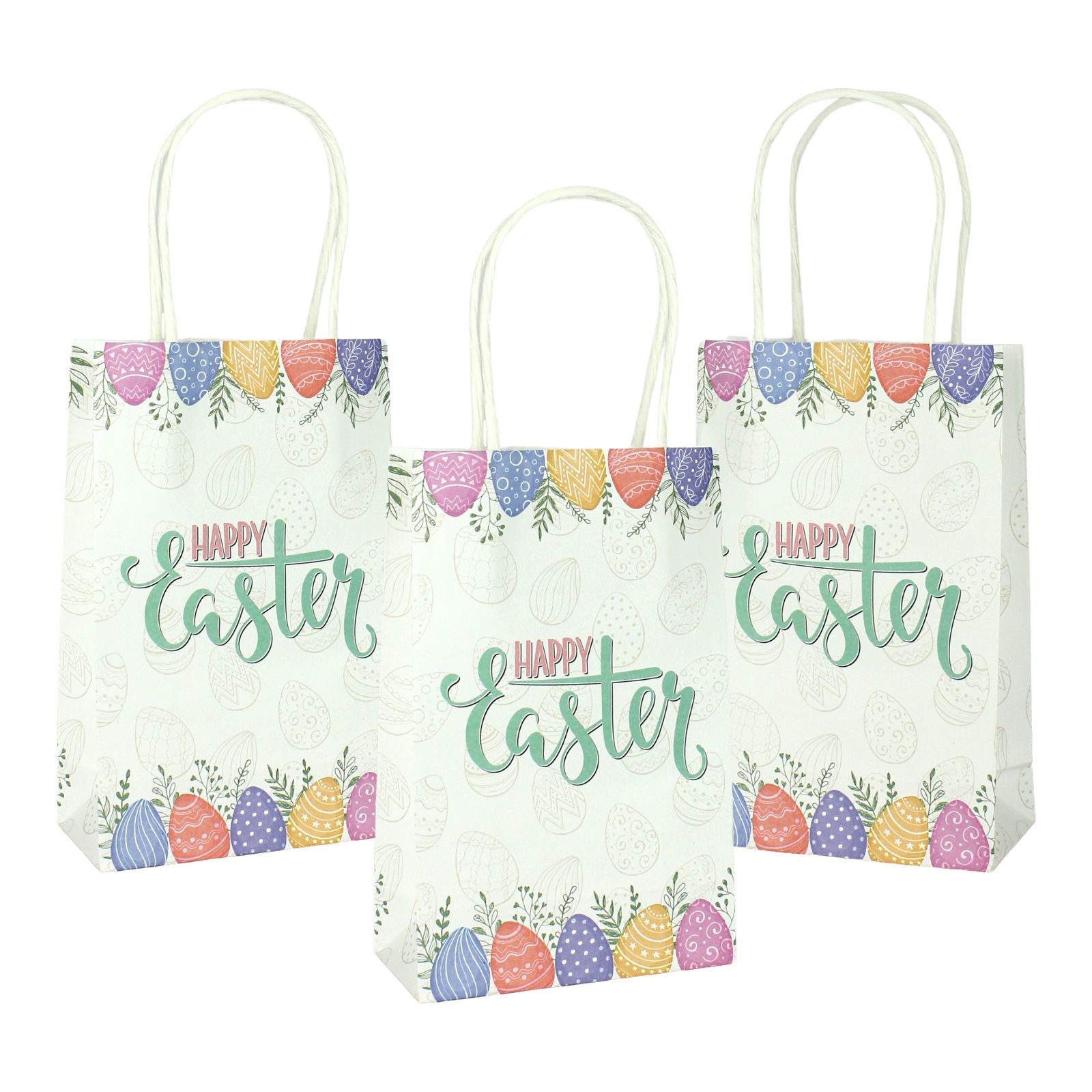 White Kraft Paper Happy Easter Gift Bags 16.4cm (Pack of 4)