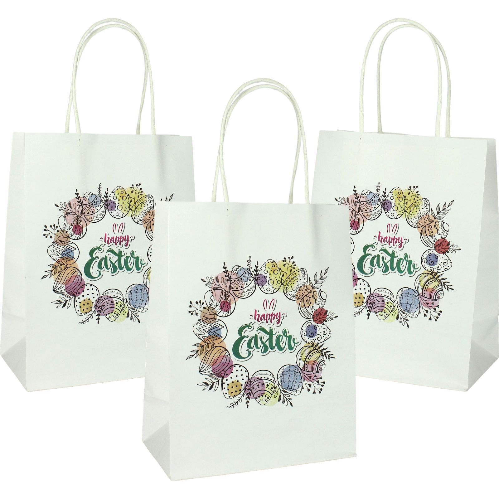 White Kraft Paper Happy Easter Gift Bags 20cm (Pack of 4)