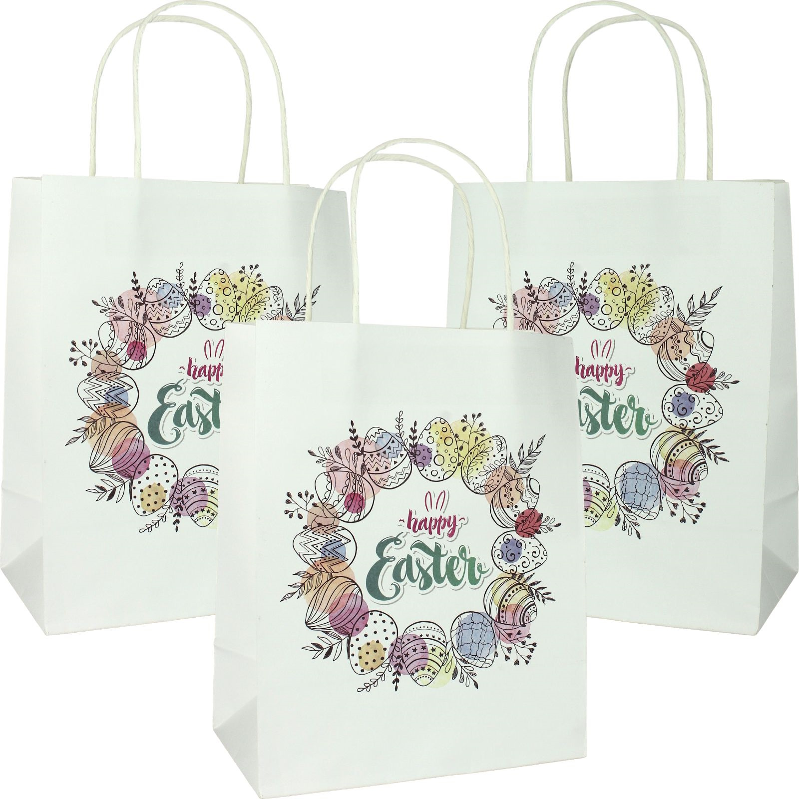 White Kraft Paper Happy Easter Gift Bags 25.5cm (Pack of 3)