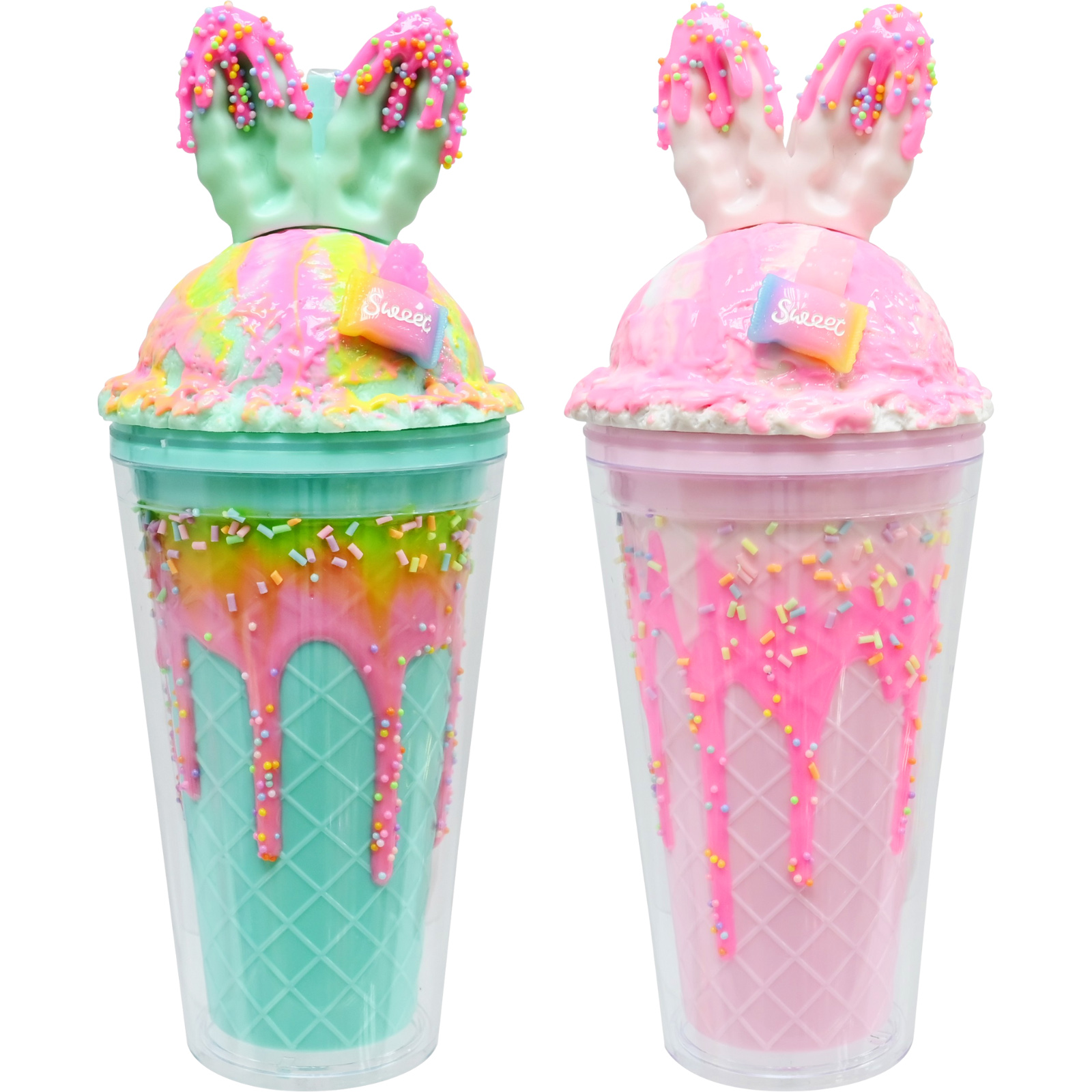 Rainbow Bunny Ears Ice Cream Tumbler with Straw (1 Only)