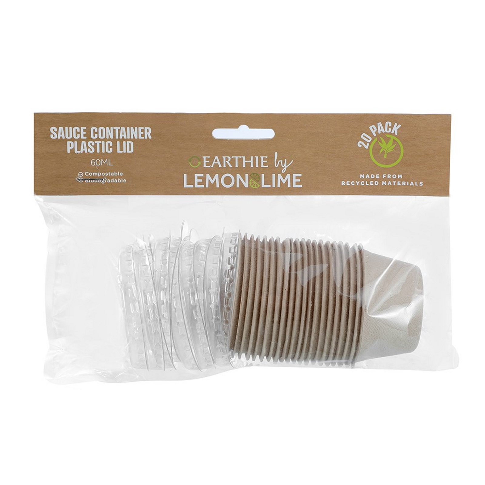 Natural Eco Sugarcane Sauce Container With Plastic Lid 60ml (Pack of 20)