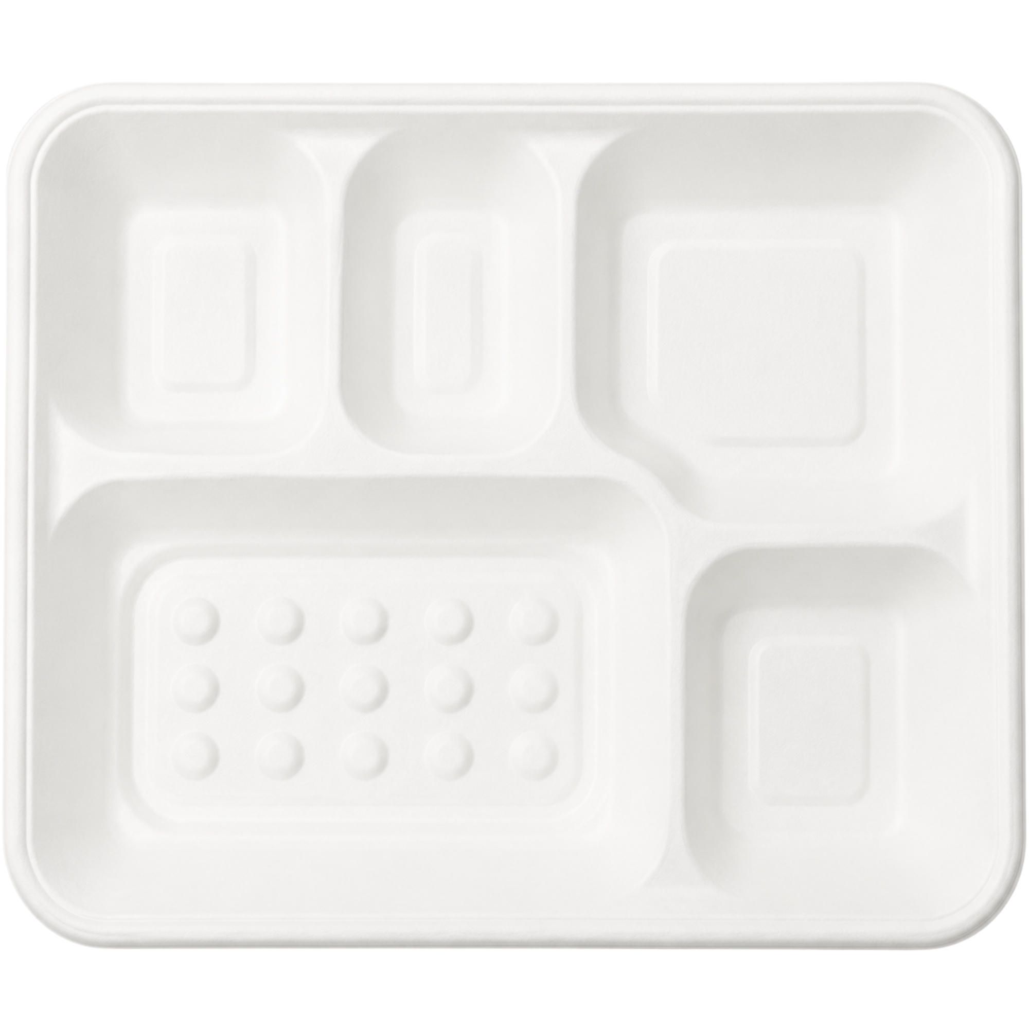 White Rectangle Bagasse 5 Compartment Plates (Bulk Pack of 25)