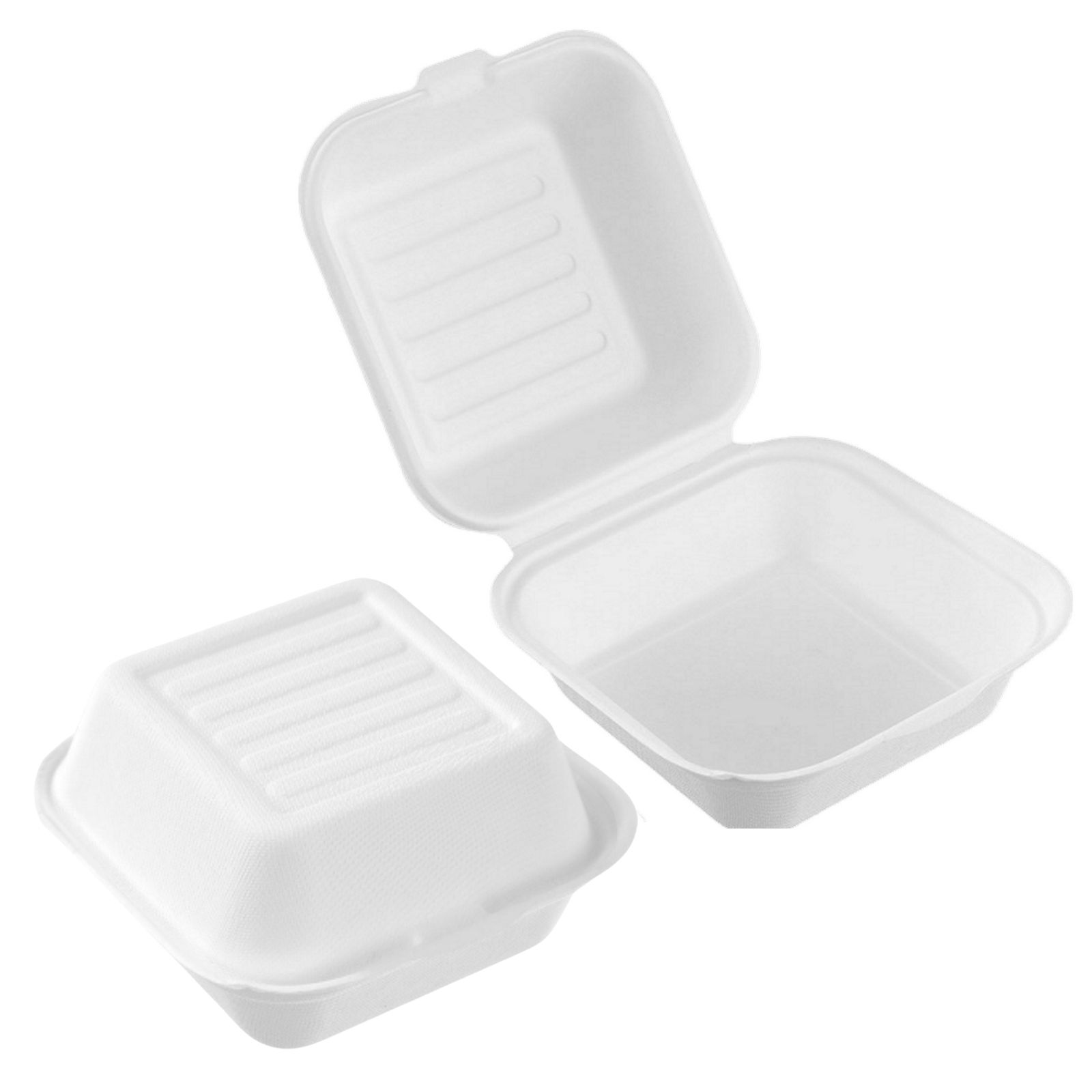 White Eco Sugarcane 450ml Burger Boxes 14.5cm x 4.5cm  (Pack of 6) 
