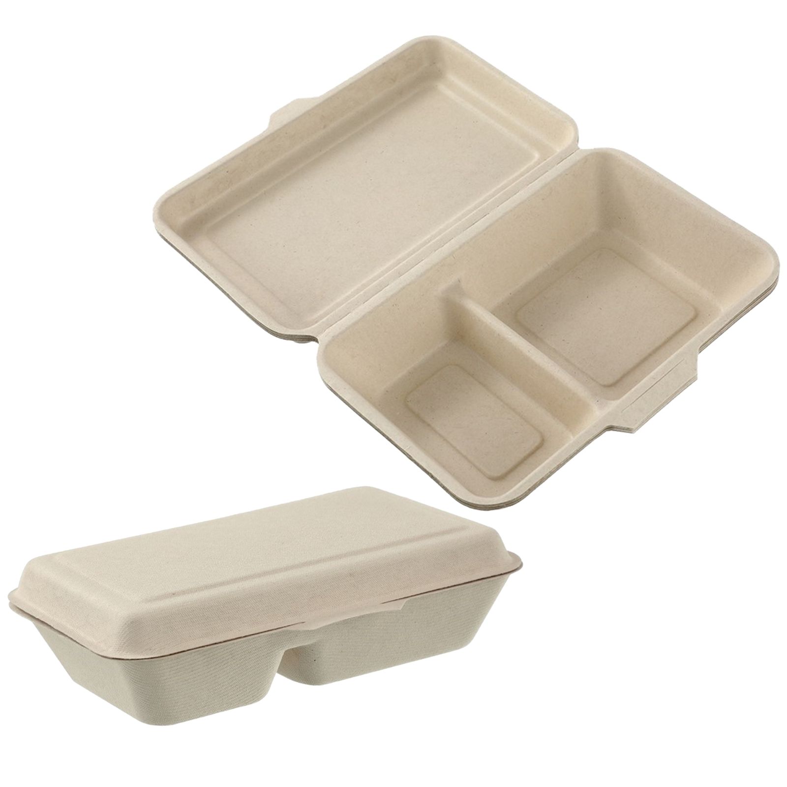 Natural Eco Sugarcane 1L Compartment Food Boxes 23.5cm x 15.5cm x 5cm (Pack of 5) 