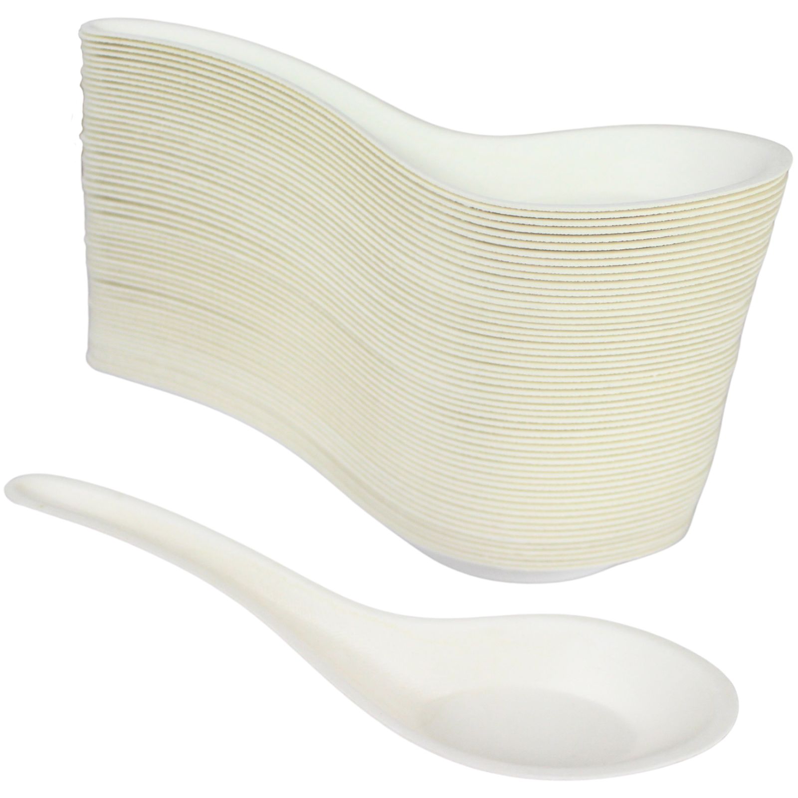 Eco White Sugar Cane Chinese Soup Spoons (Pack of 50)