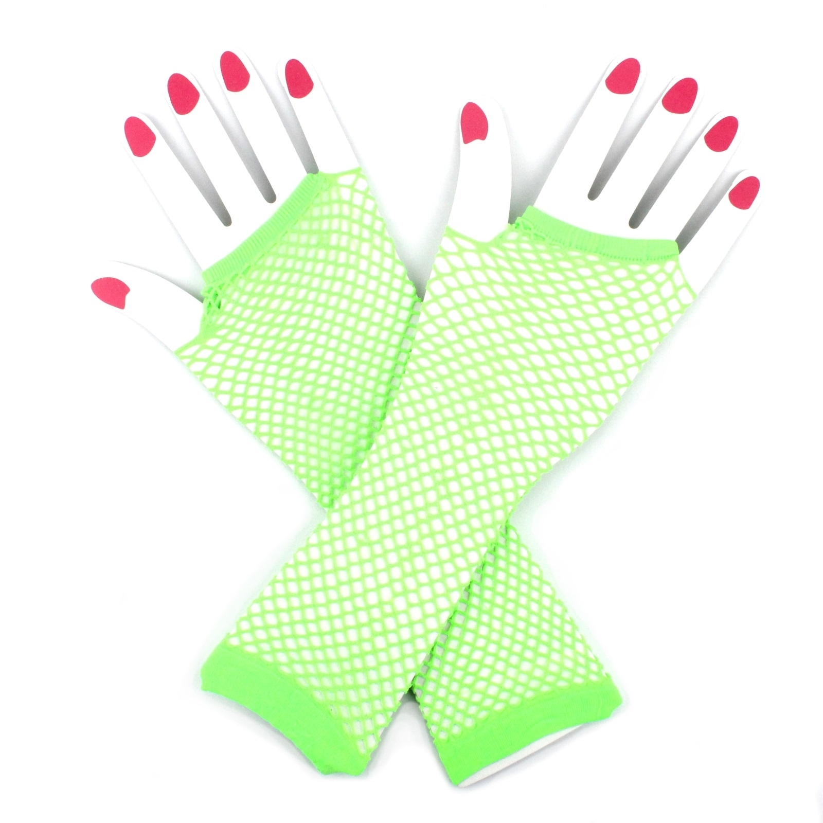 Neon Lime Green Fingerless Fishnet Gloves