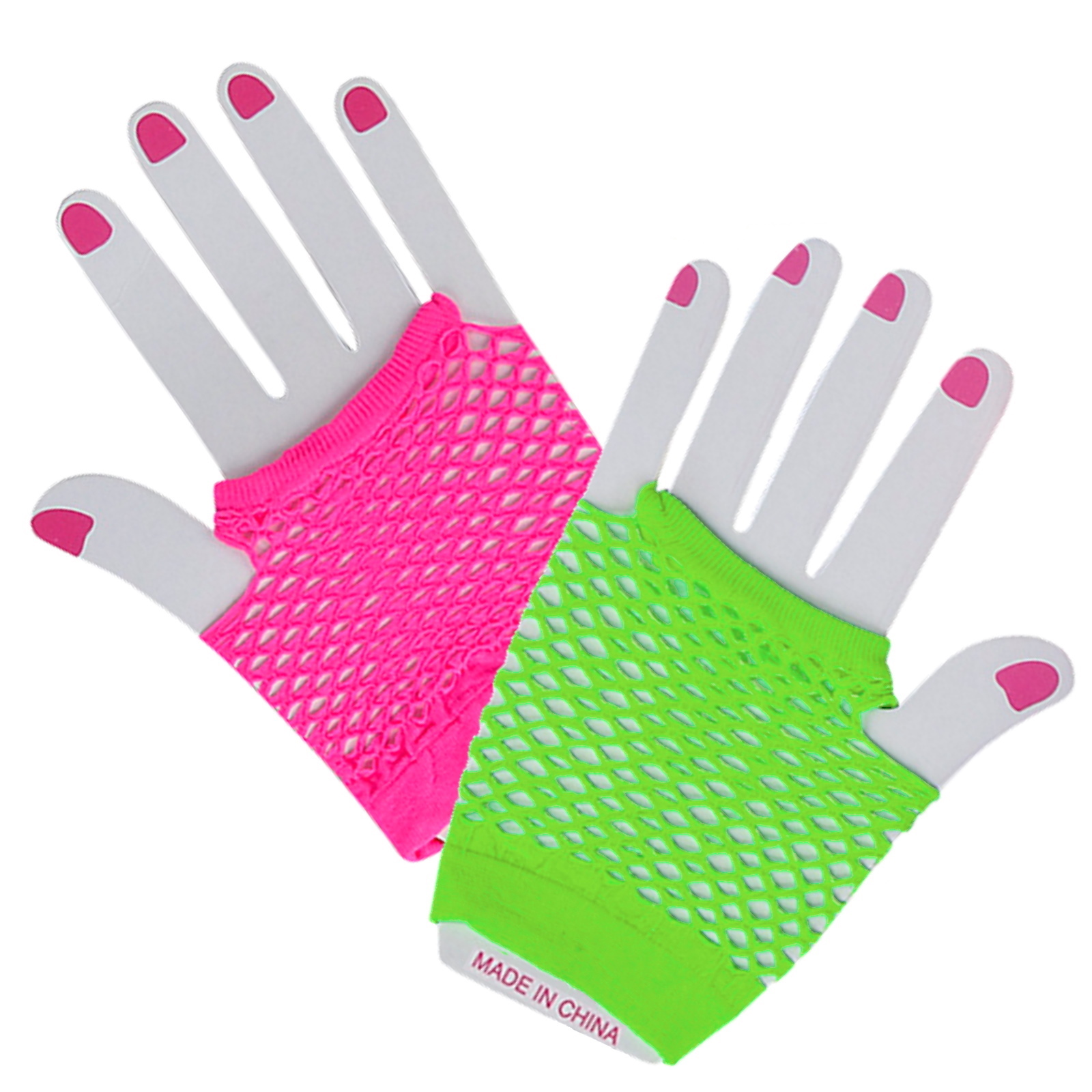 80's Neon Pink & Green Short Fishnet Gloves