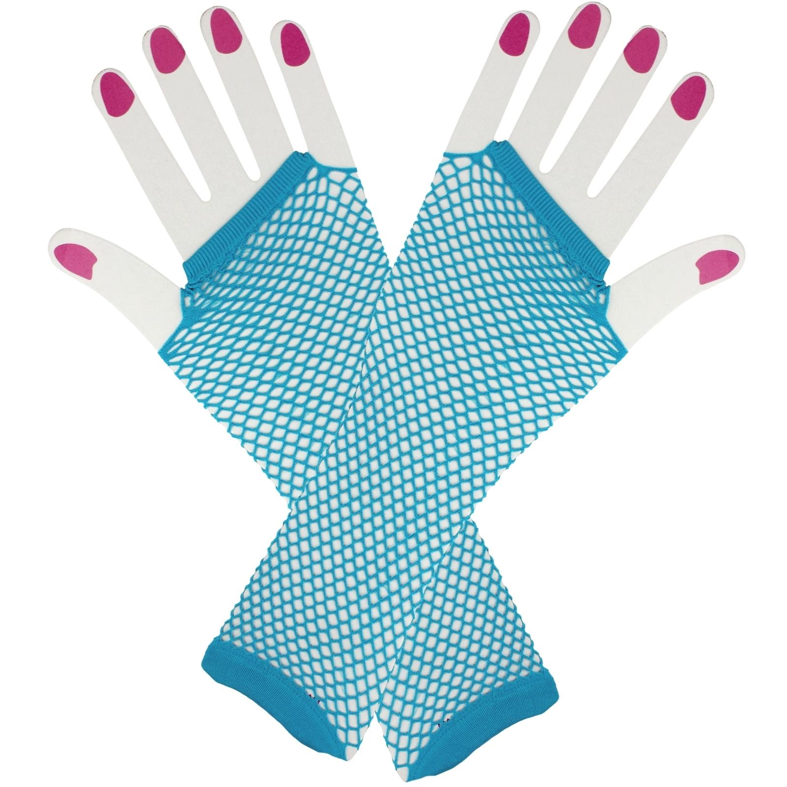Blue Fingerless Fishnet Gloves