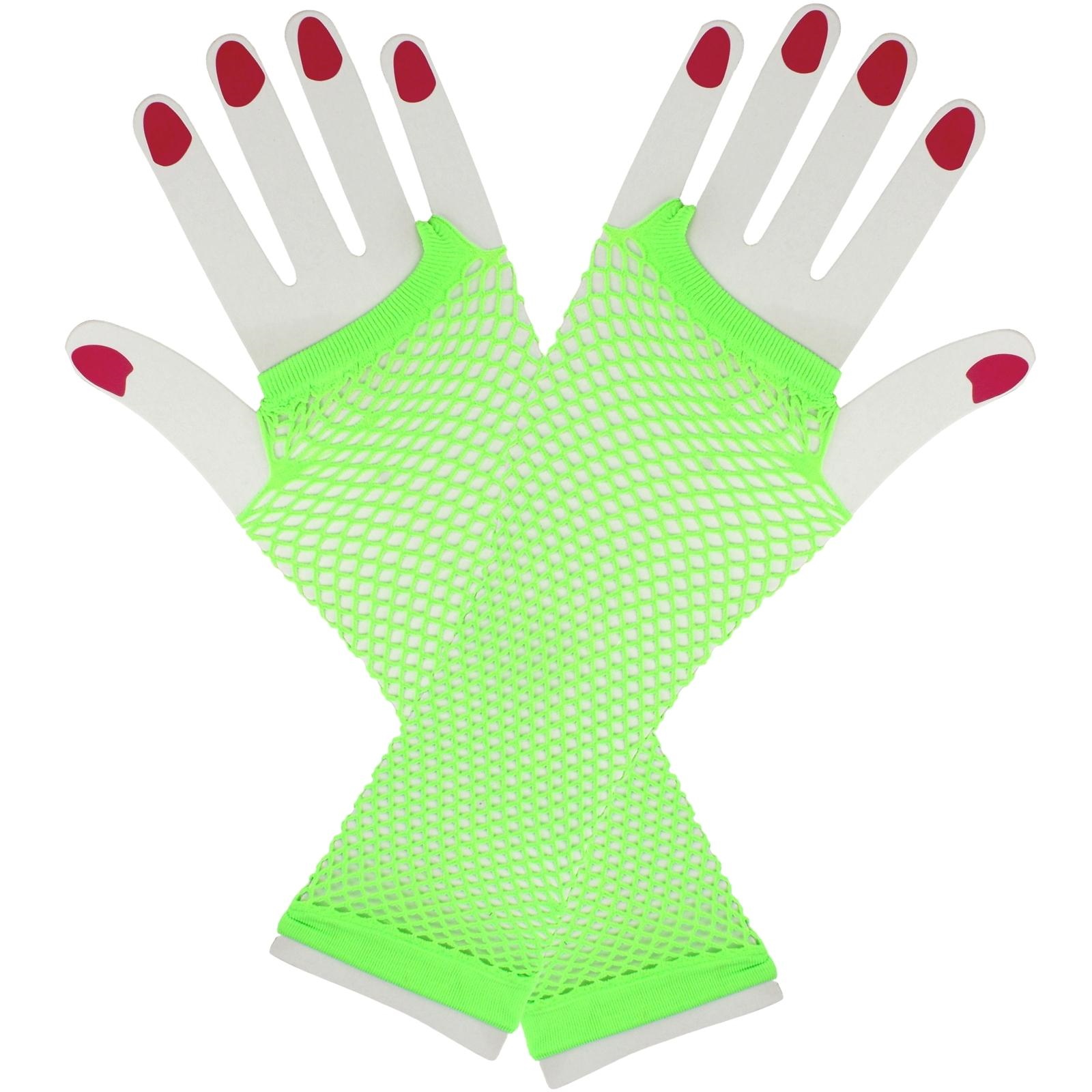 Neon Green Fingerless Fishnet Gloves