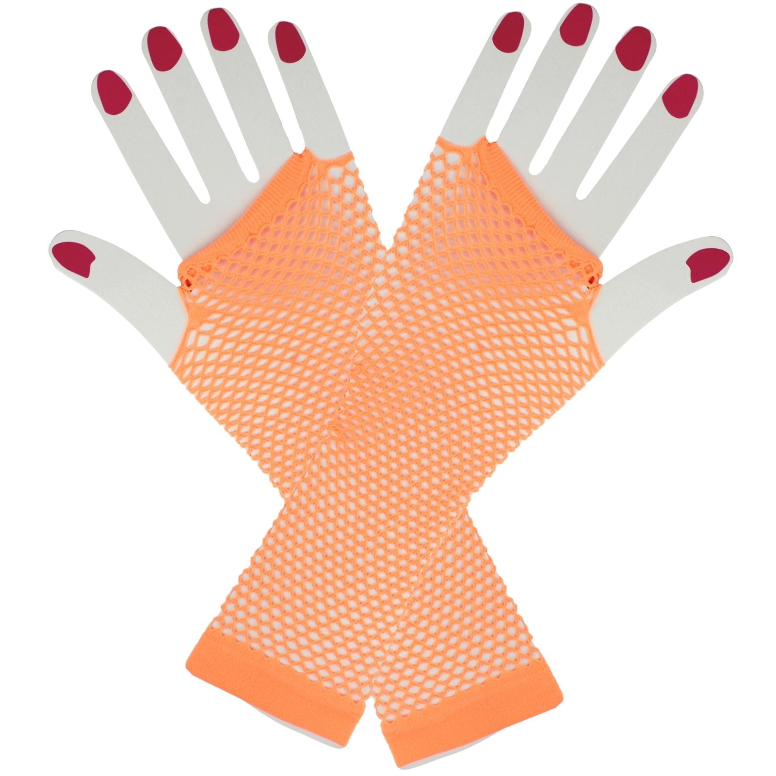 Neon Orange Fingerless Fishnet Gloves