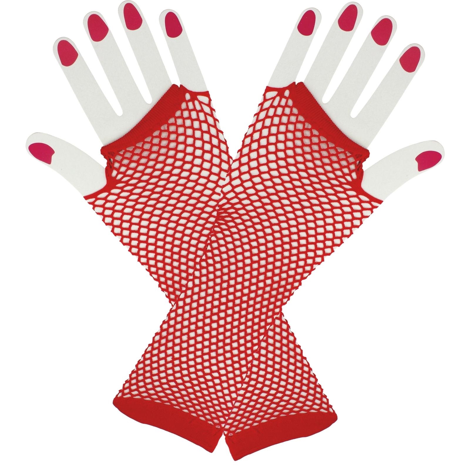 Red Fingerless Fishnet Gloves