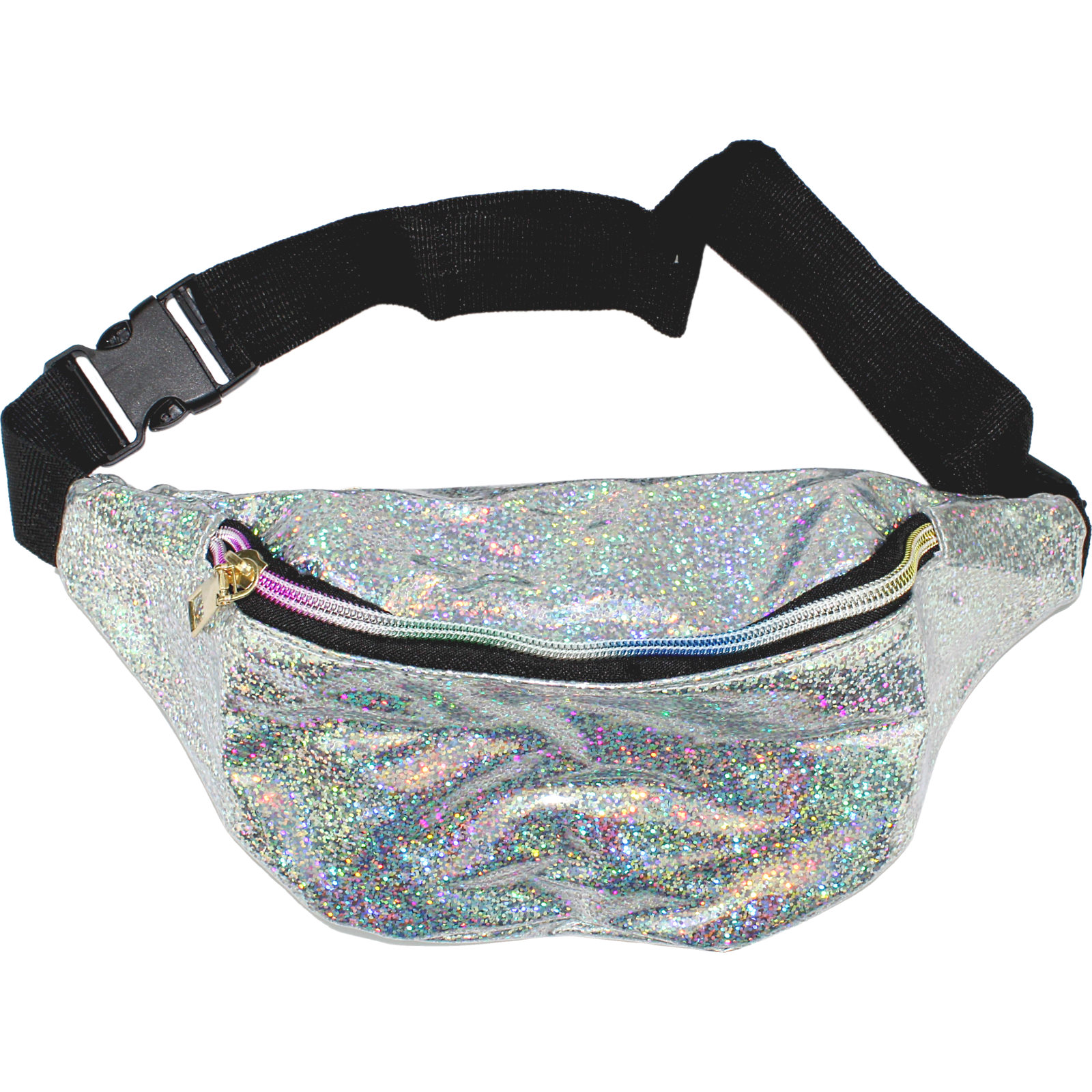 Holographic Silver Bum Bag with Rainbow Zip