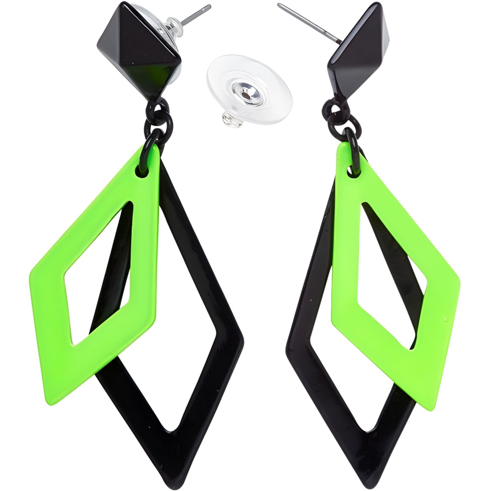 80's Black And Neon Green UV Glow Earrings