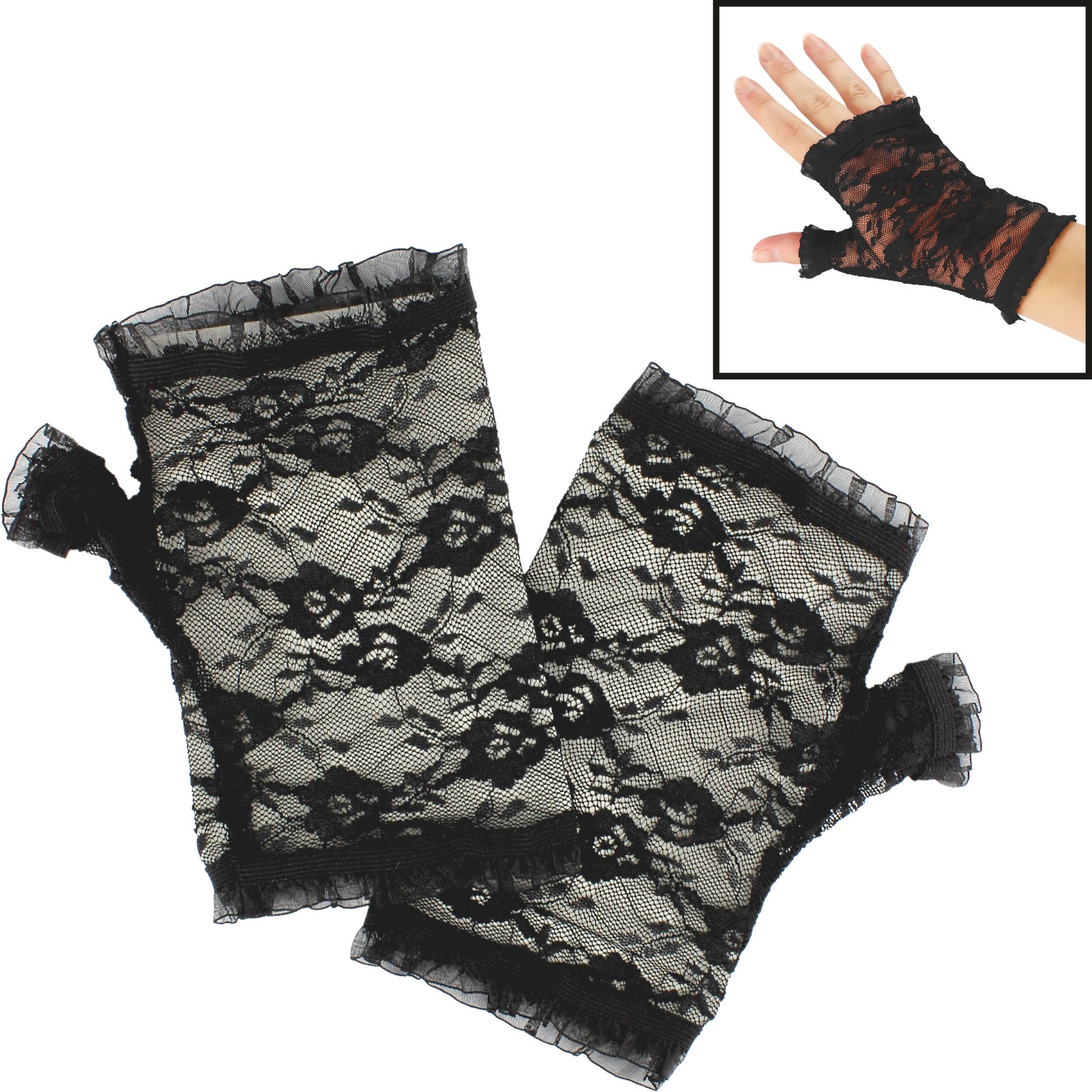 Black Lace Short Fingerless Gloves