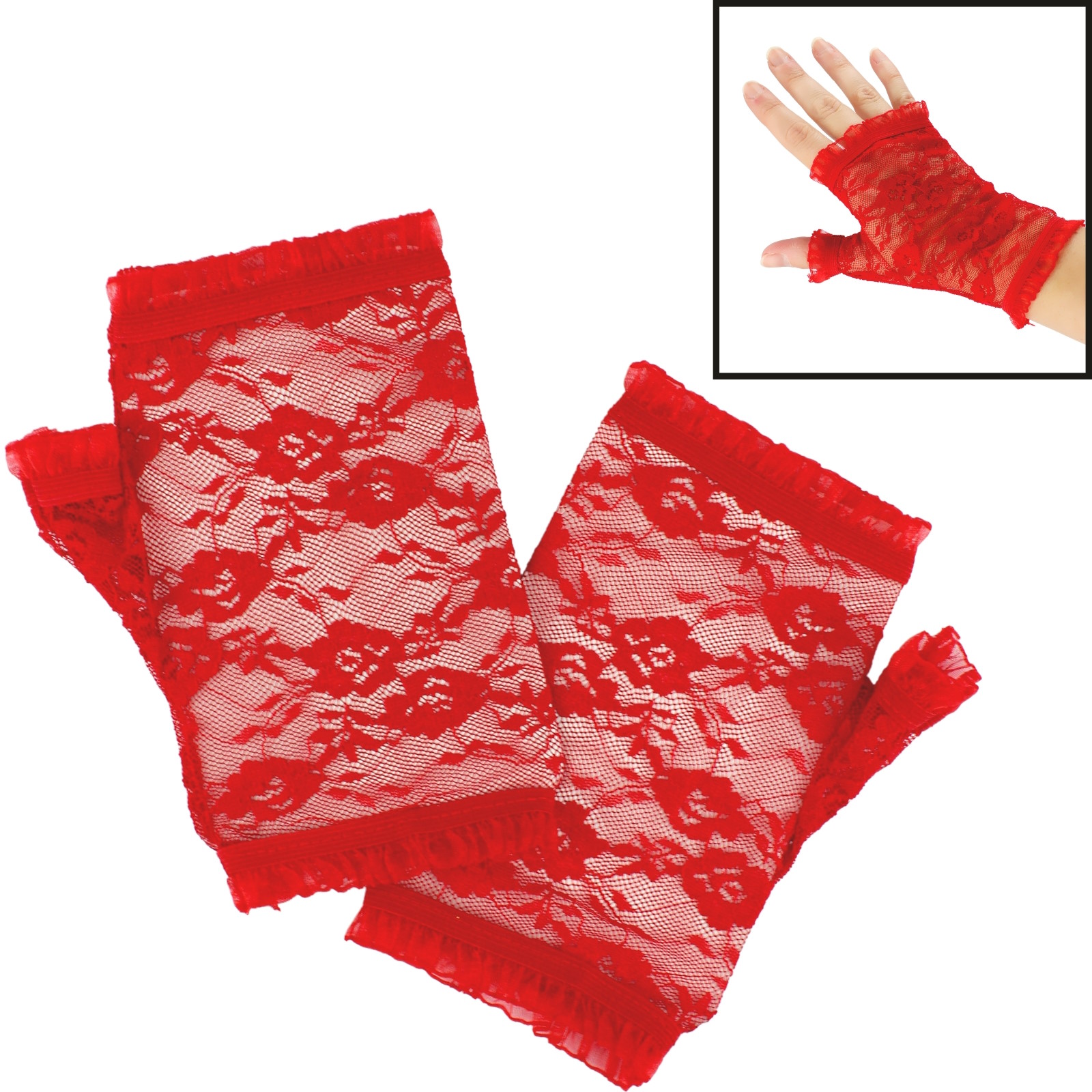 Red Lace Short Fingerless Gloves