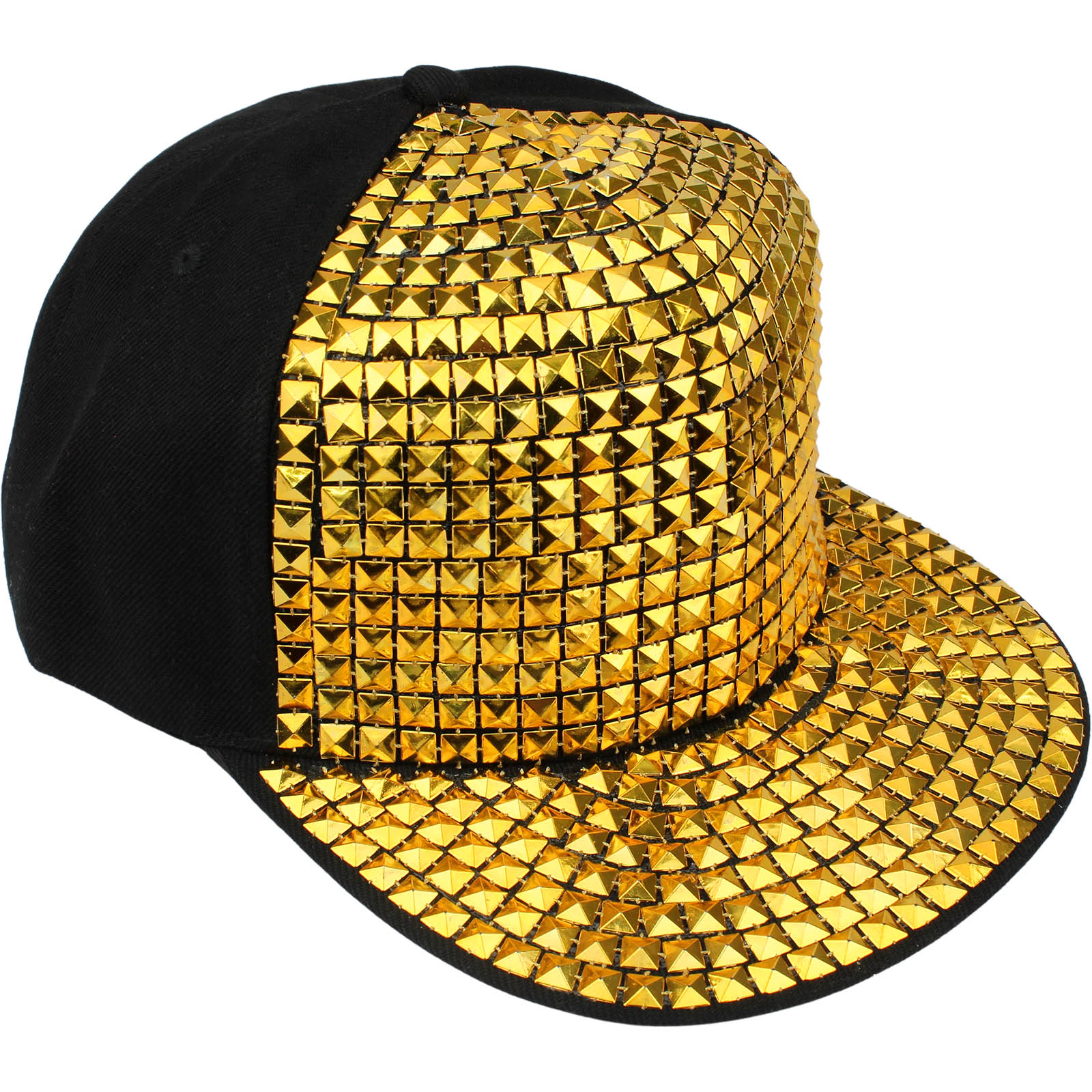Black & Gold Studded Hip Hop Cap