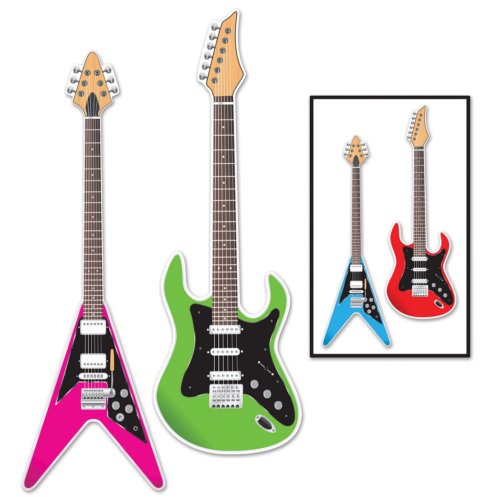 Neon 80's Guitar Cutout Wall Decorations (Pack of 2)