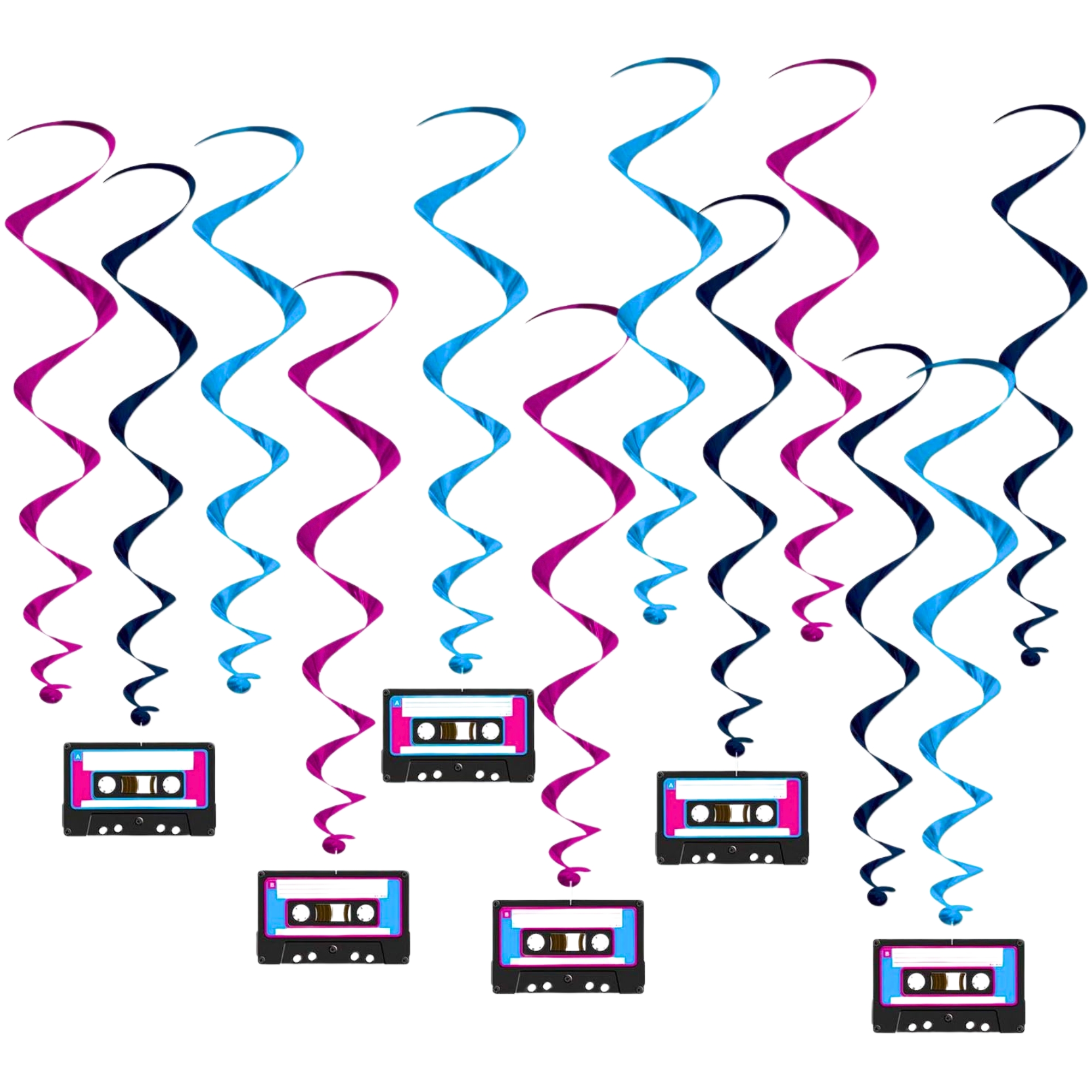 80's Cassette Tape Swirl Decorations (Pack of 12)