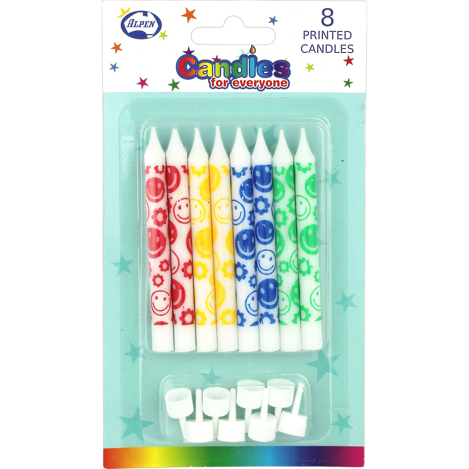 Coloured Smiley Face Candles (Pack of 8) 
