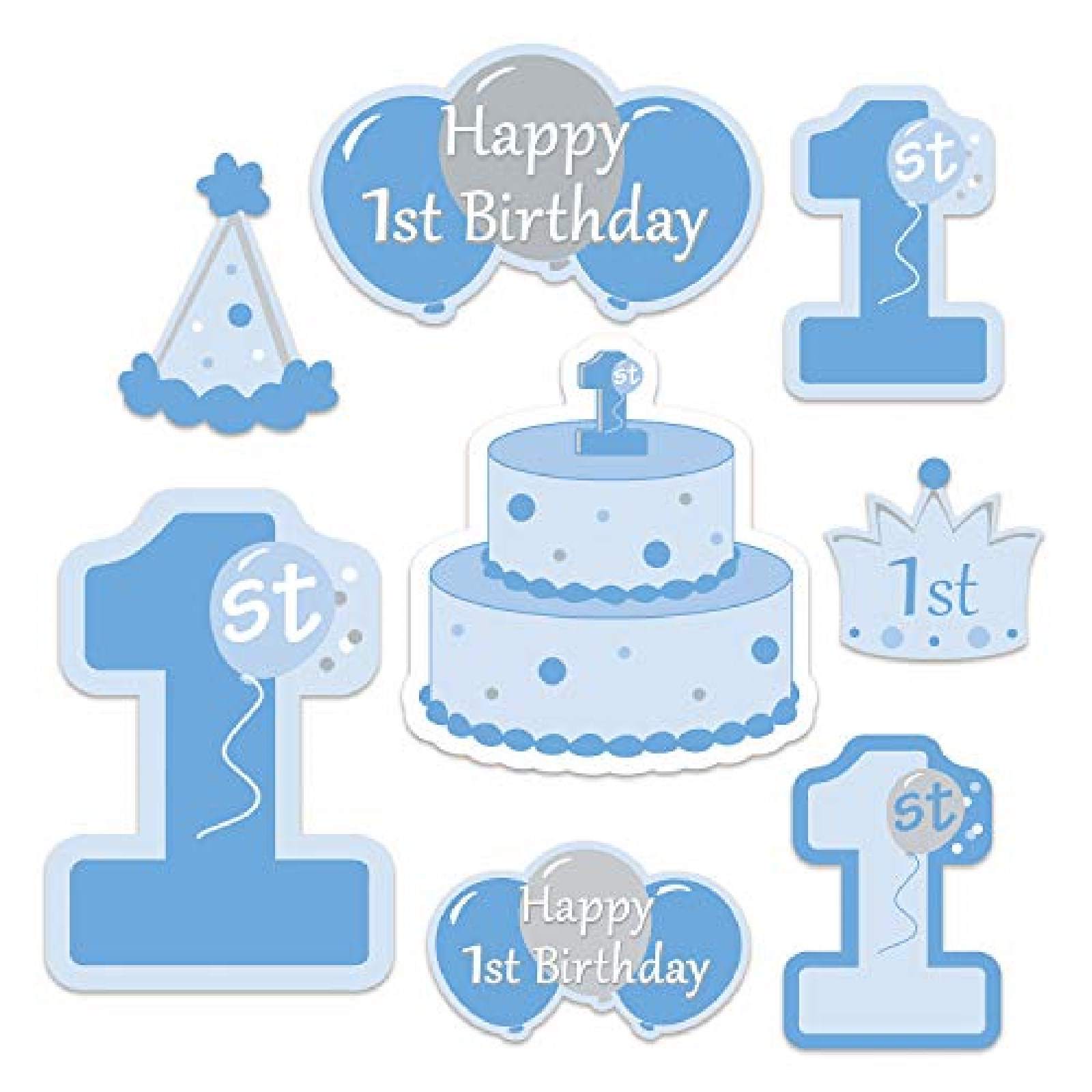 Happy 1st Birthday Cutout Wall Decoration (Pack of 8)