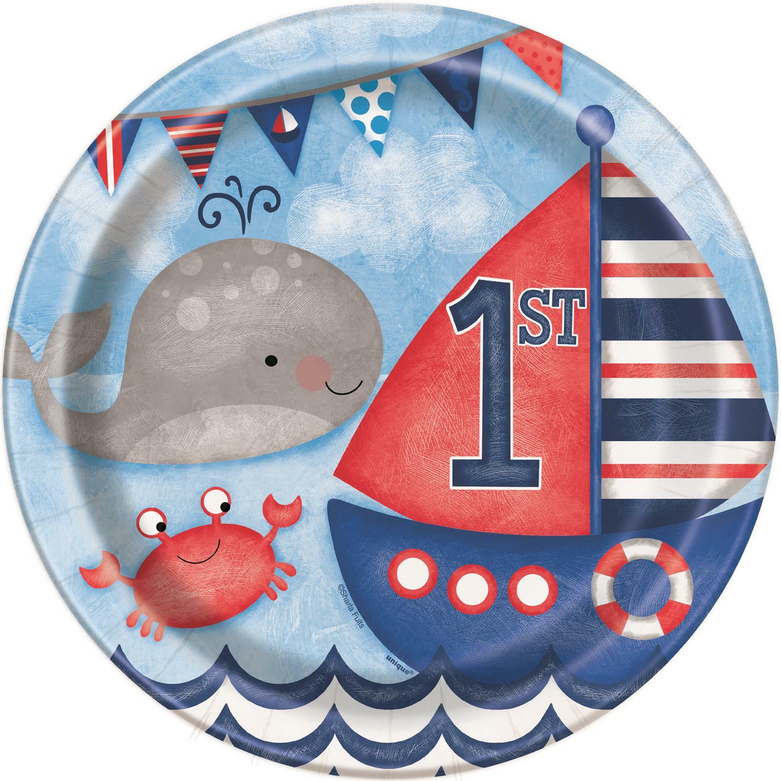 Nautical First Birthday Large Paper Plates (Pack of 8)