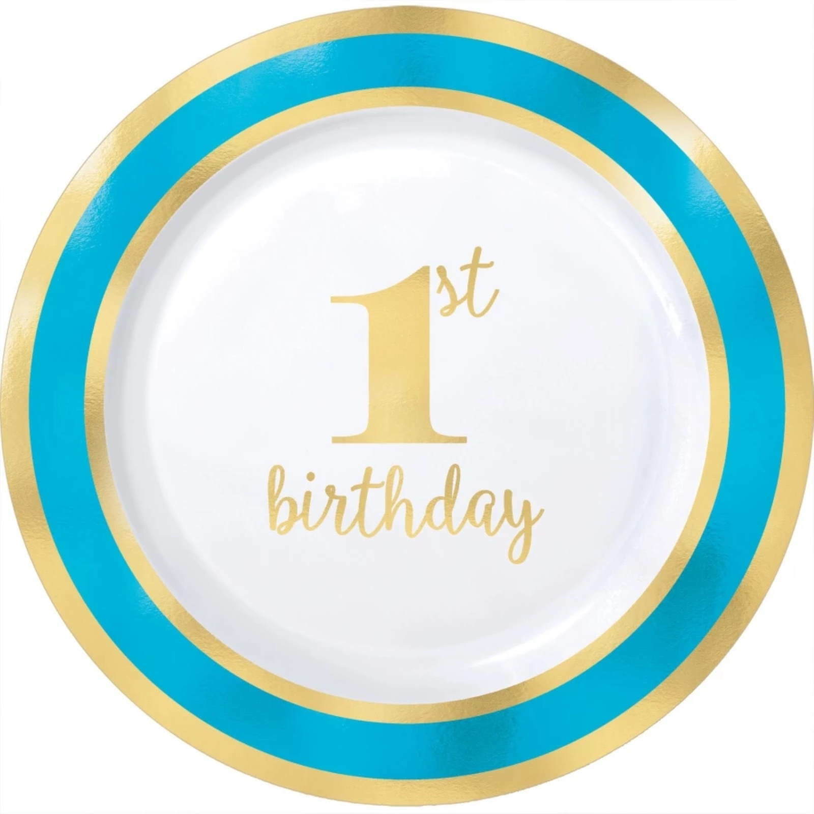 1st Birthday Boy Premium Large Plastic Plates (Pack of 10)