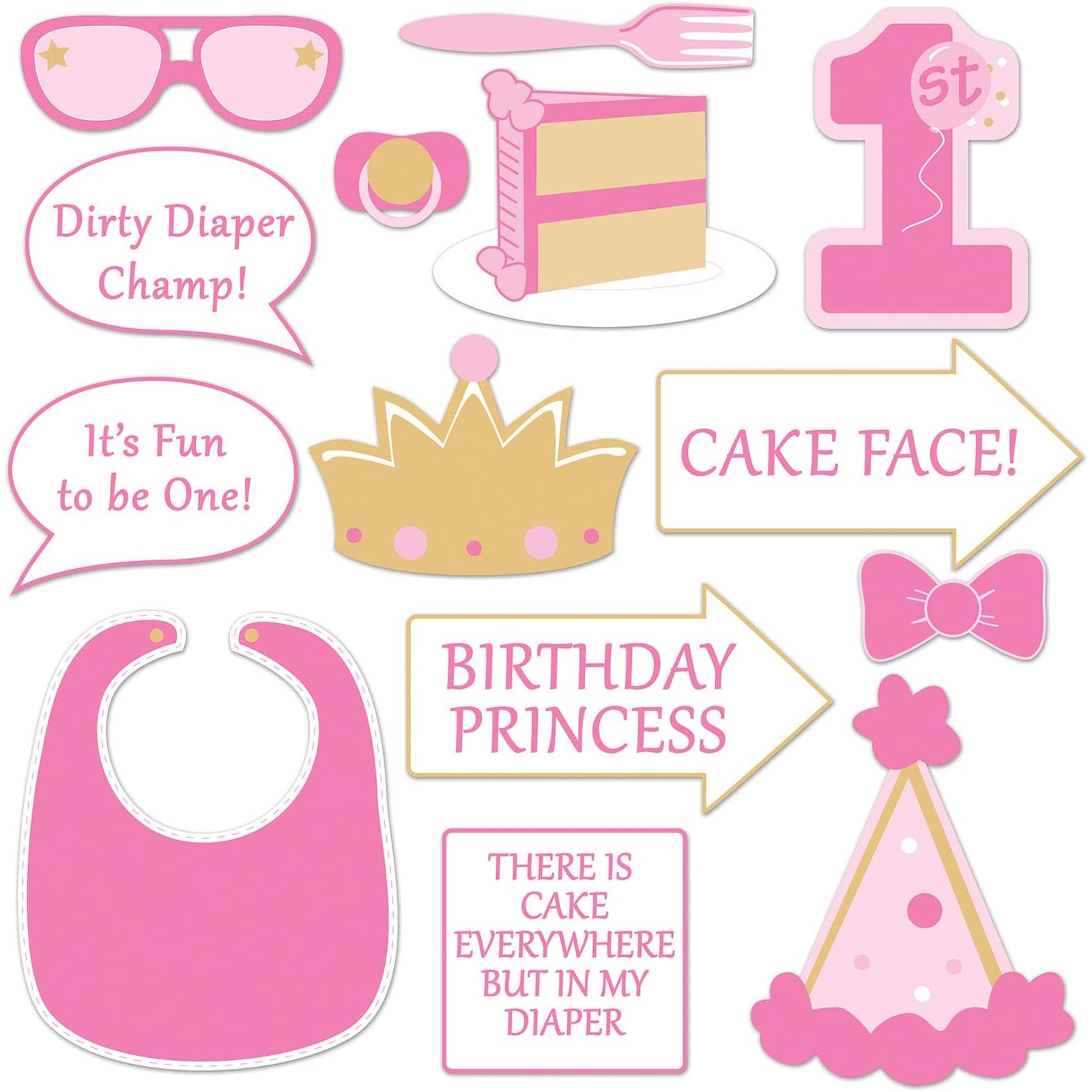 1st Birthday Photo Fun Signs (Pack of 14)