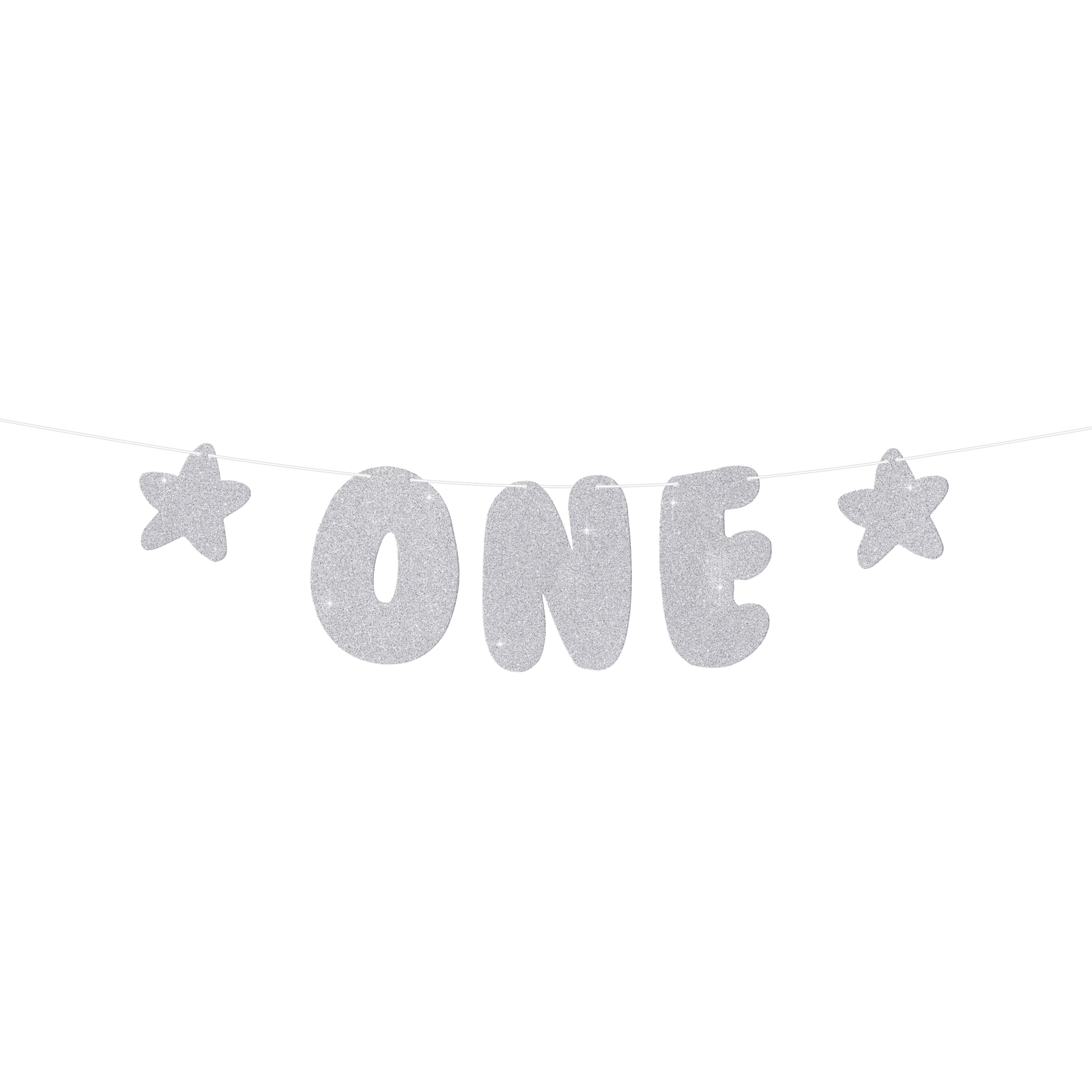 Silver Glitter One Birthday Stars Letter Banner