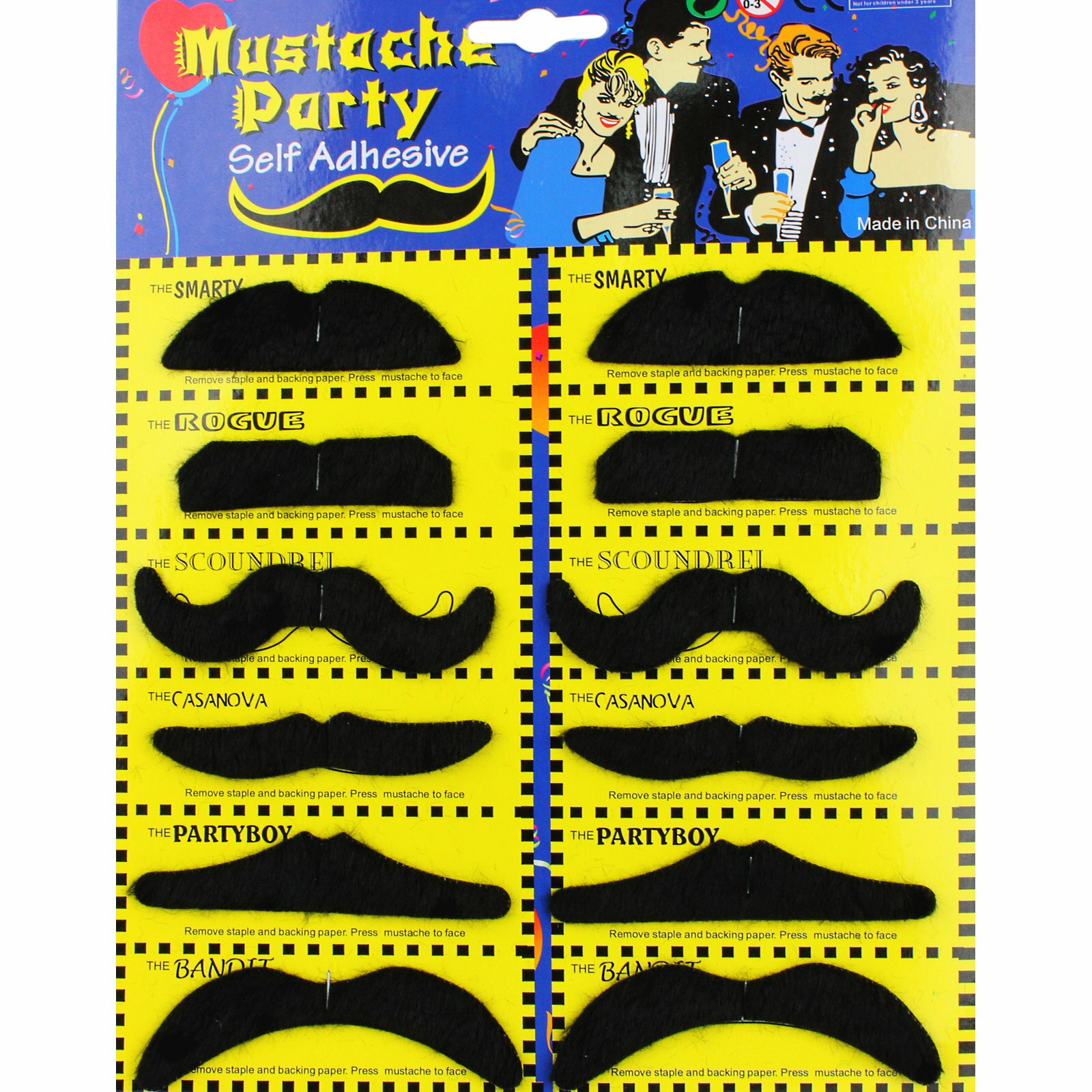 Stick On Moustaches (Pack of 12)