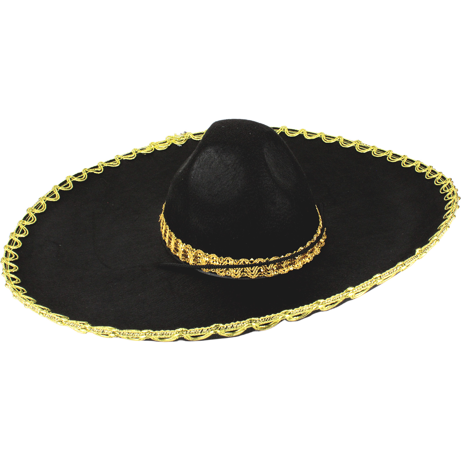 Adults Black and Gold Embroided Sombrero Hat 