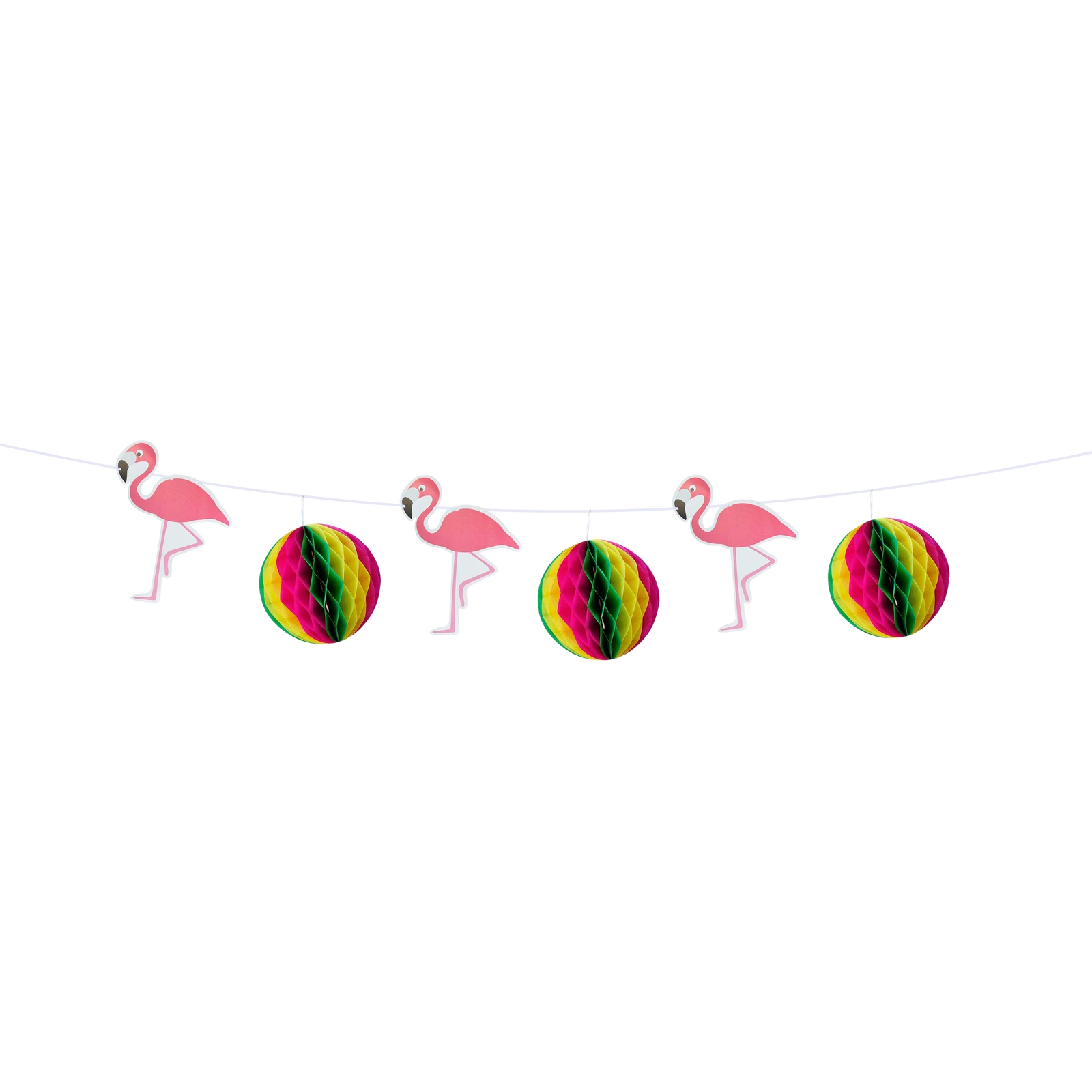 Flamingo & Rainbow Honeycomb Ball Garland Banner
