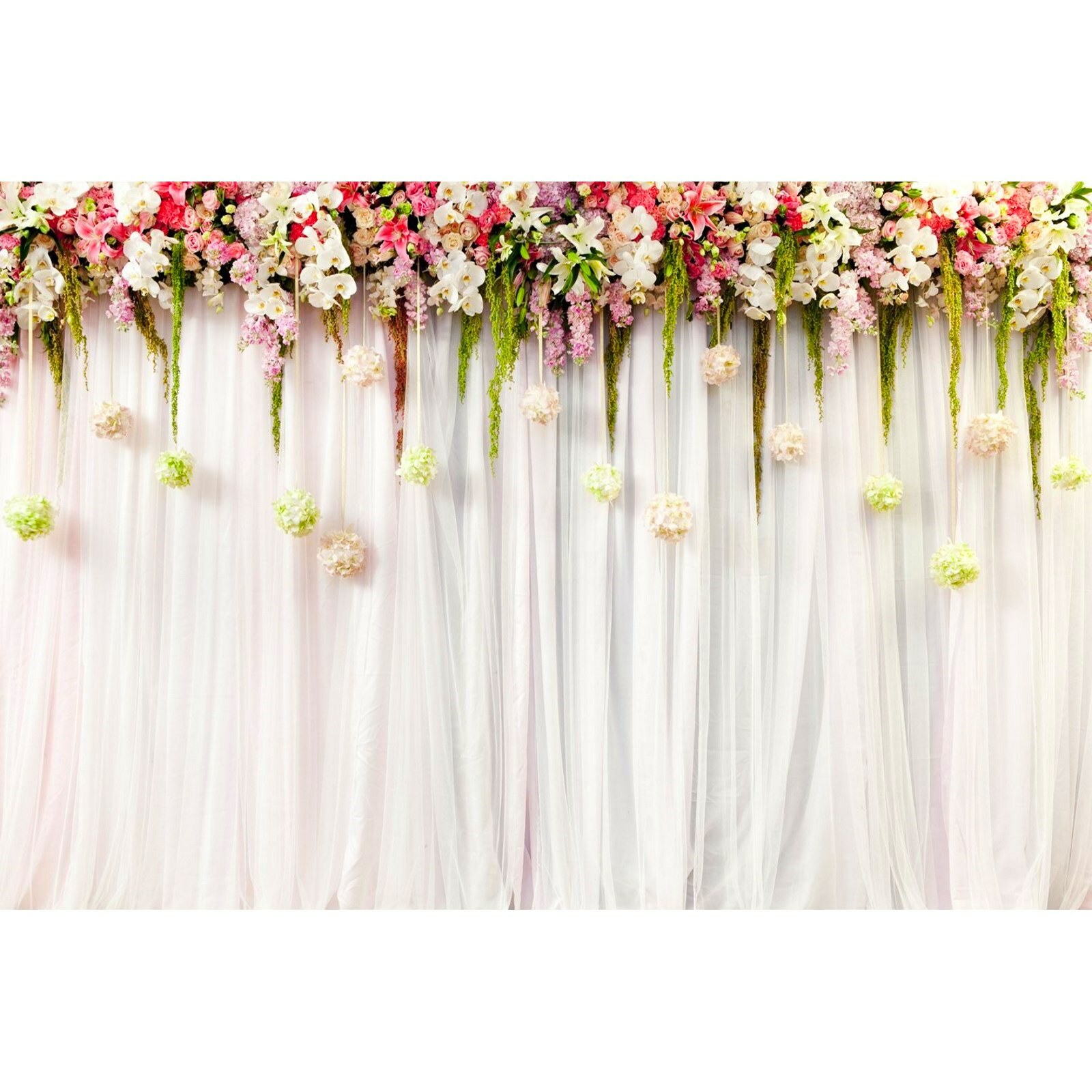 Floral White Curtain Printed Fabric Backdrop