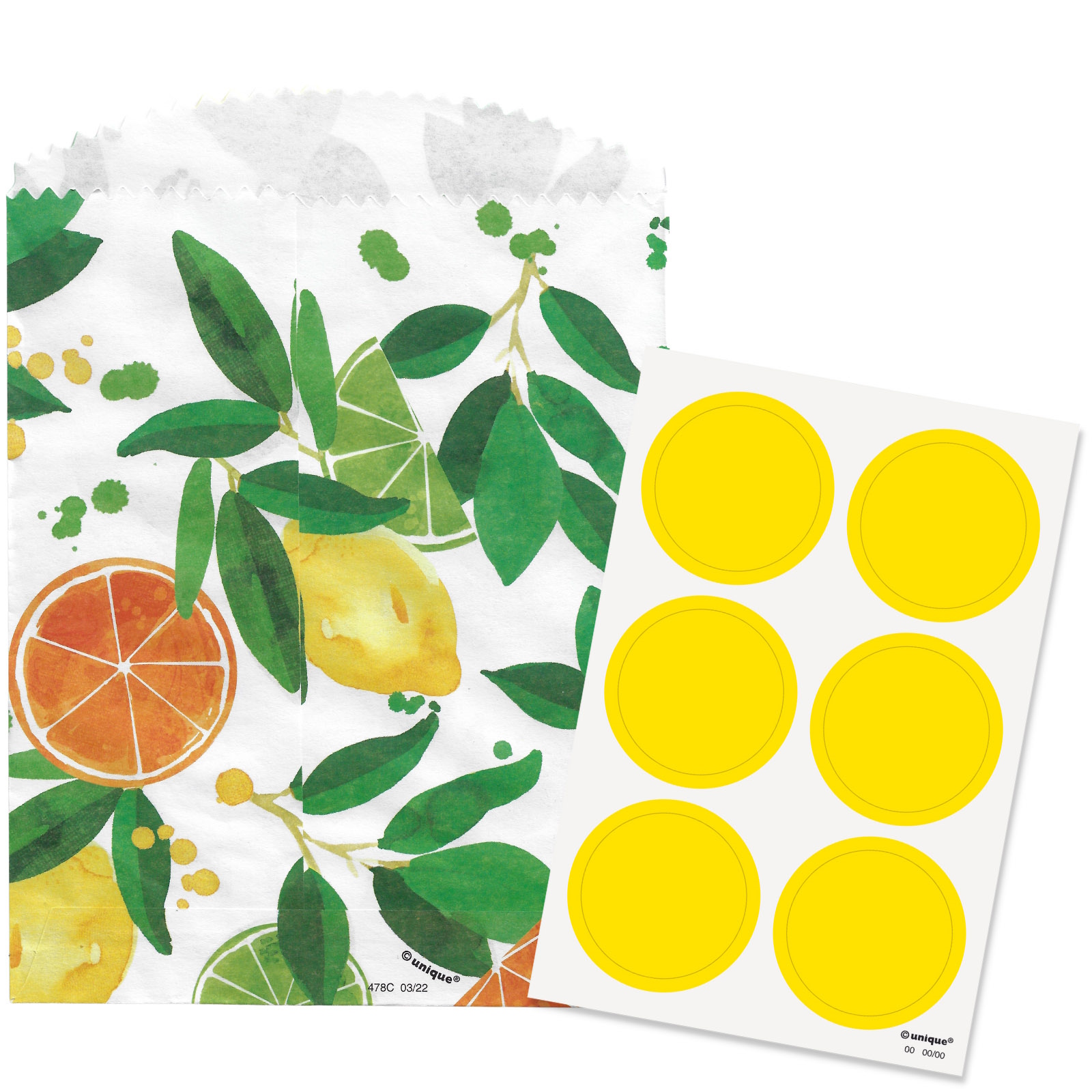 Citrus Fruits Paper Lolly / Treat Bags With Seals (Pack of 6)