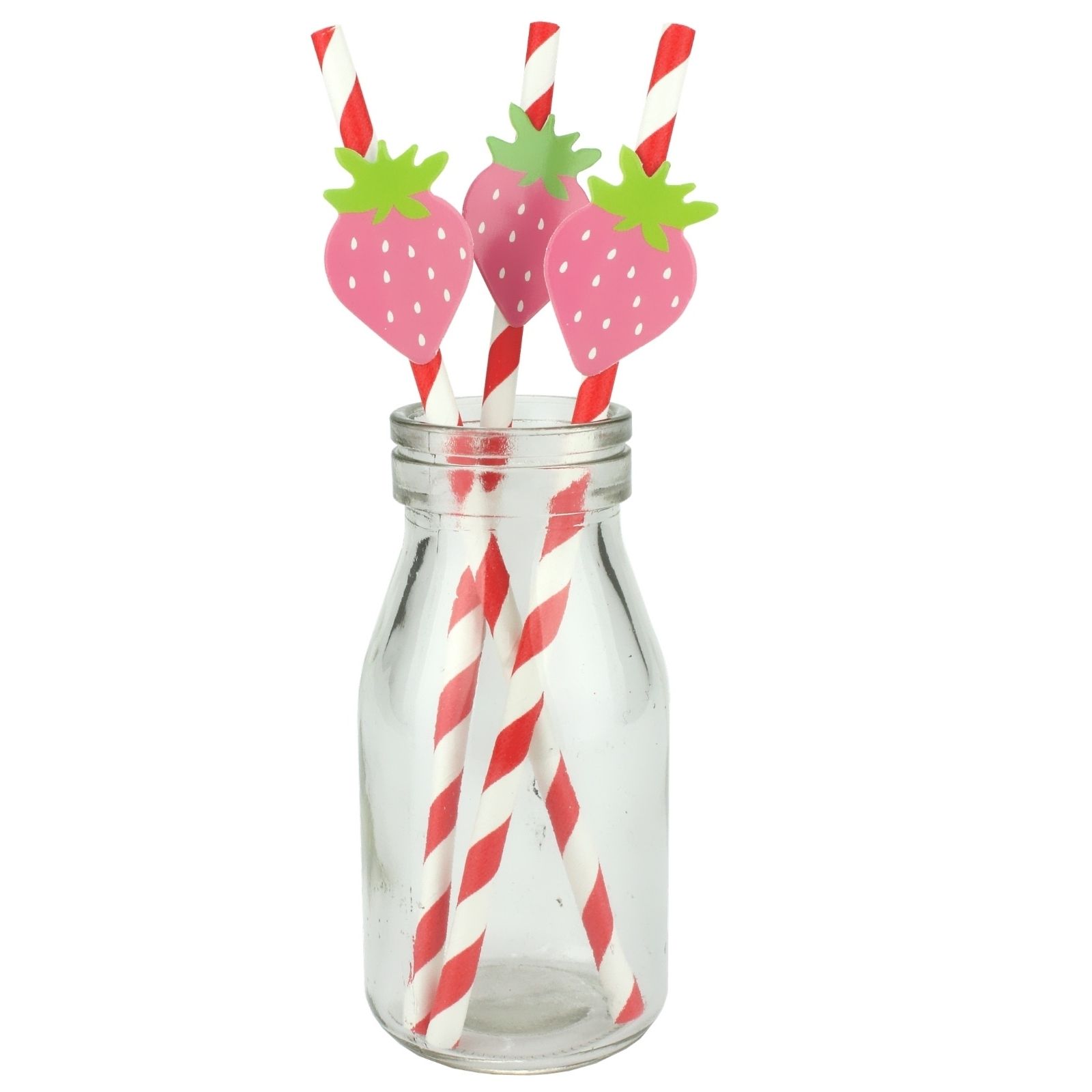 Strawberry Red and White Striped Paper Straws (Pack of 12)
