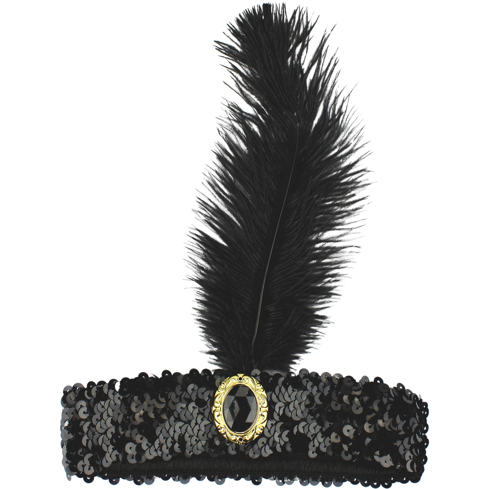 20's Black Sequin Feather & Jewel Flapper Headband 