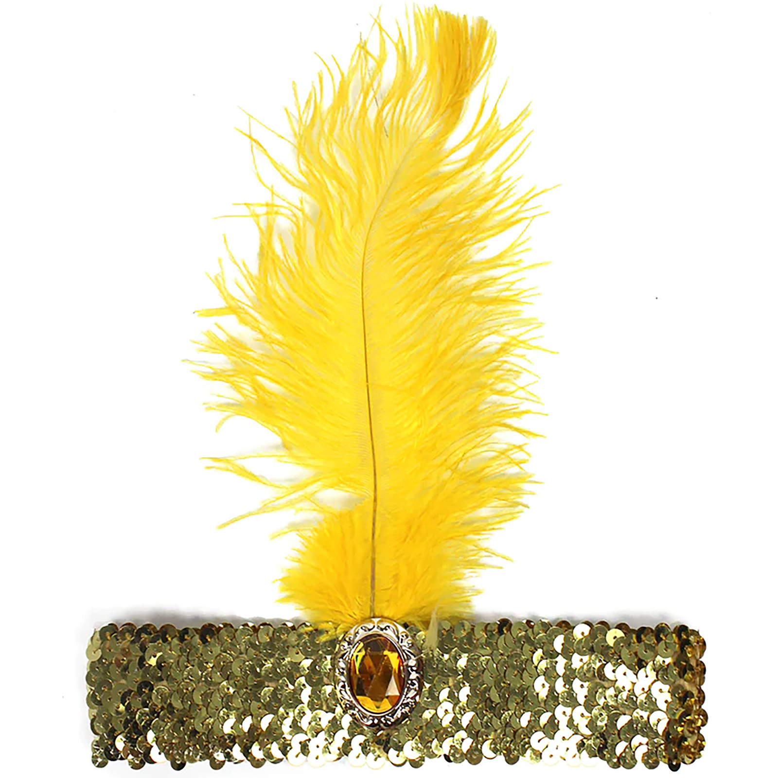 20's Gold Sequin & Yellow Feathered Flapper Girl Headband