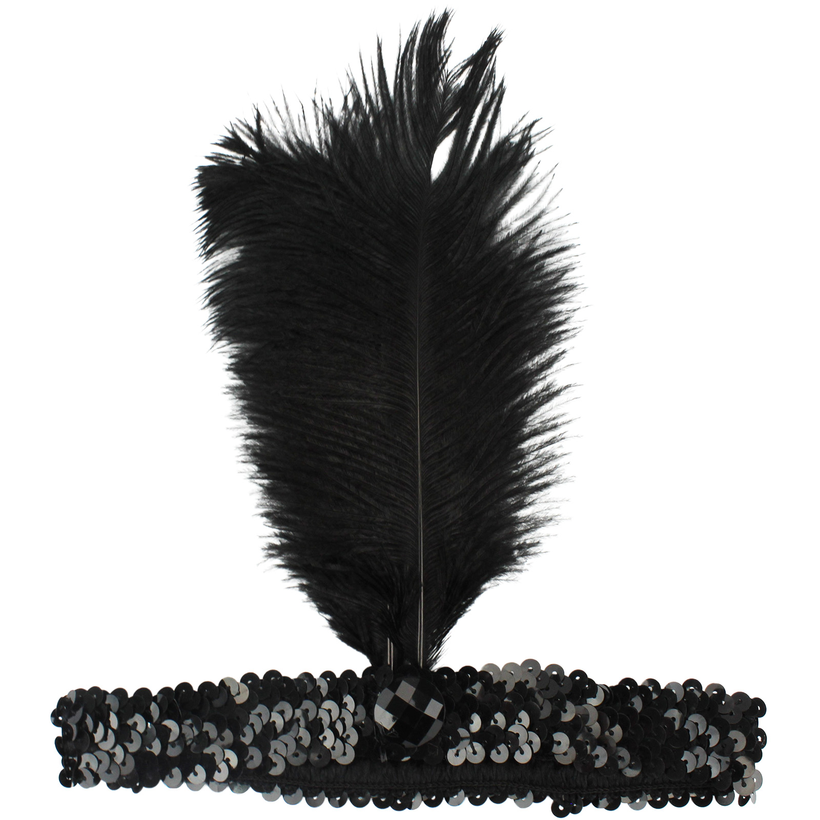 20's Black Sequin & Feathered Flapper Girl Headband