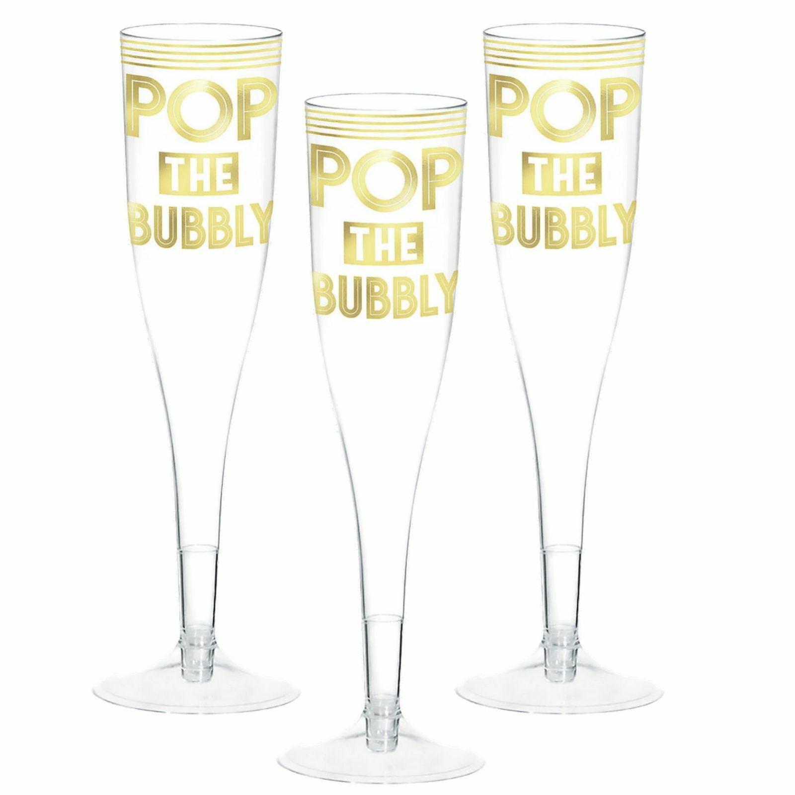 Pop the Bubbly Plastic Champagne Glasses (Pack of 16)
