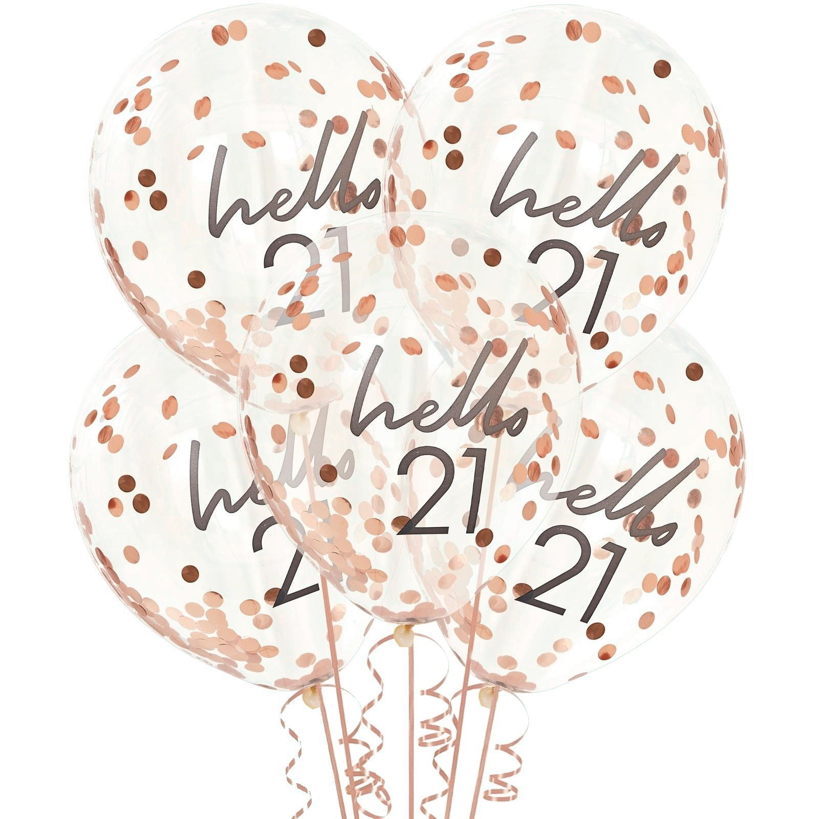 Ginger Ray Hello 21 Rose Gold Foil Confetti Filled Balloons (Pack of 5)