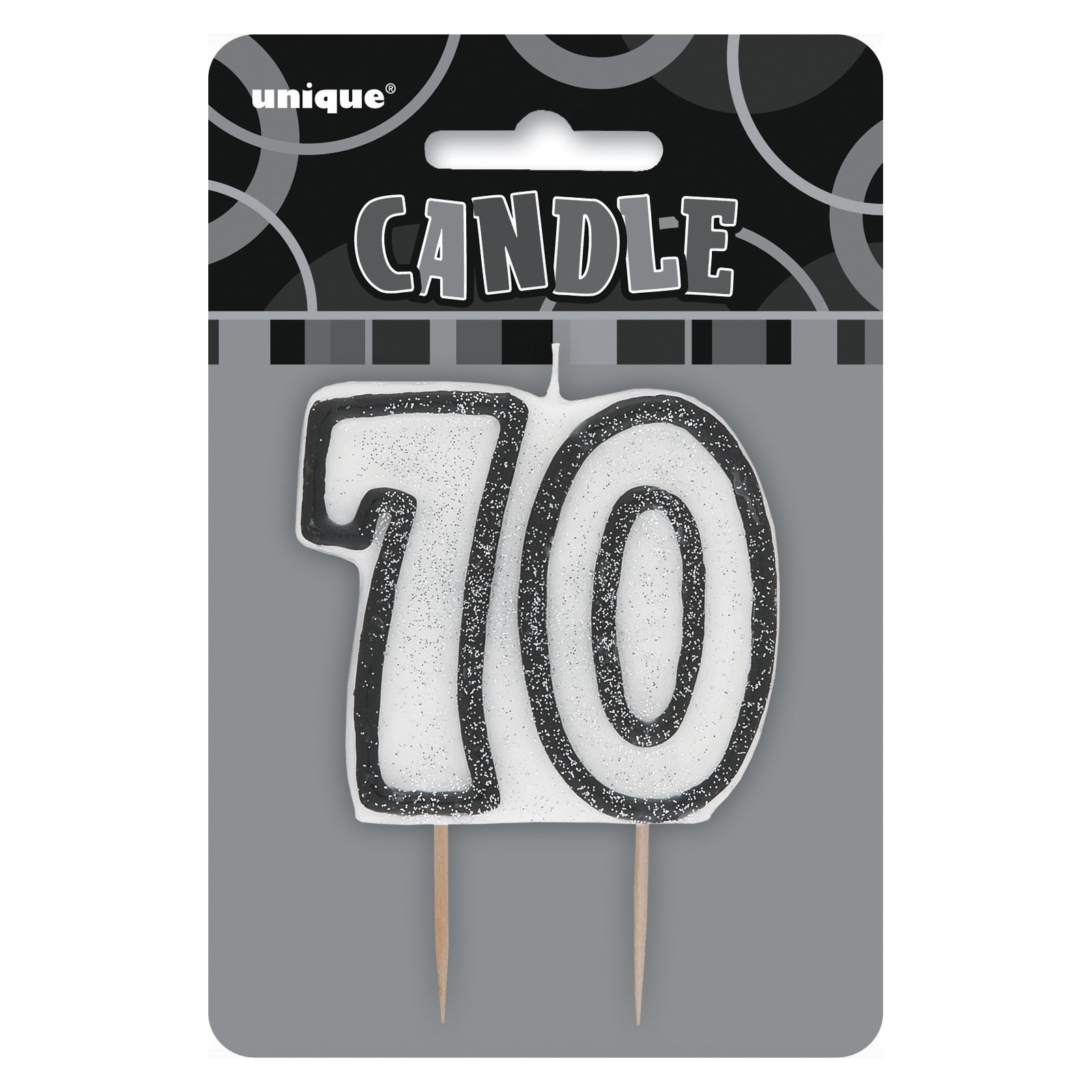 Glitz Black 70th Birthday Candle