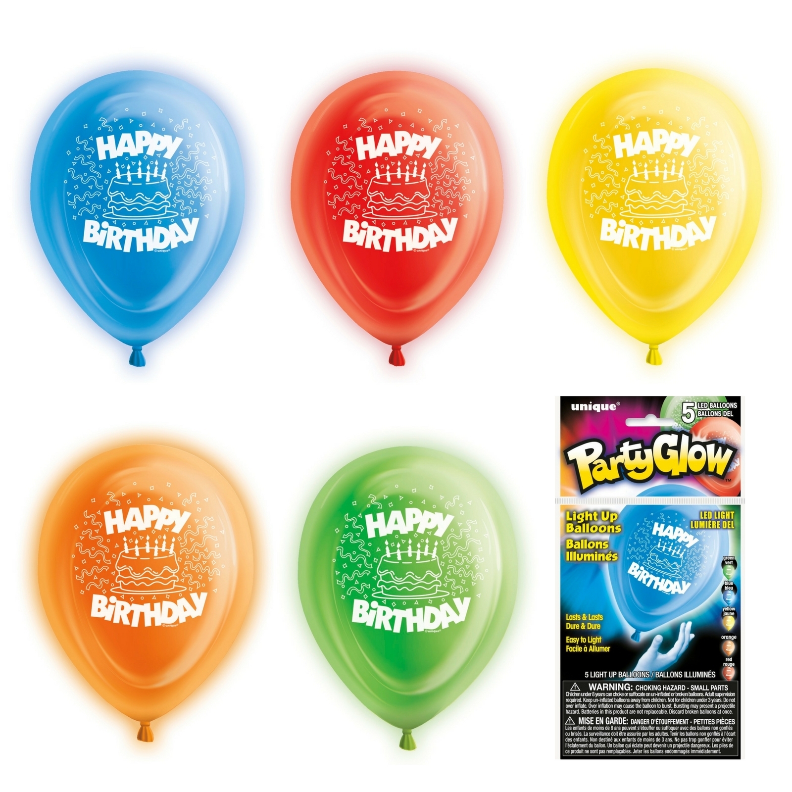 LED Glow Happy Birthday Balloons (Pack of 5)