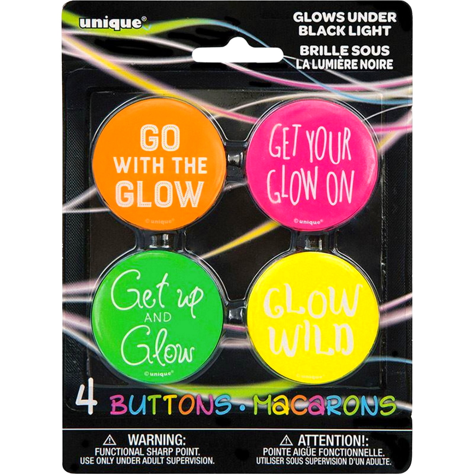 Assorted Neon Glow Badges (Pack of 4)