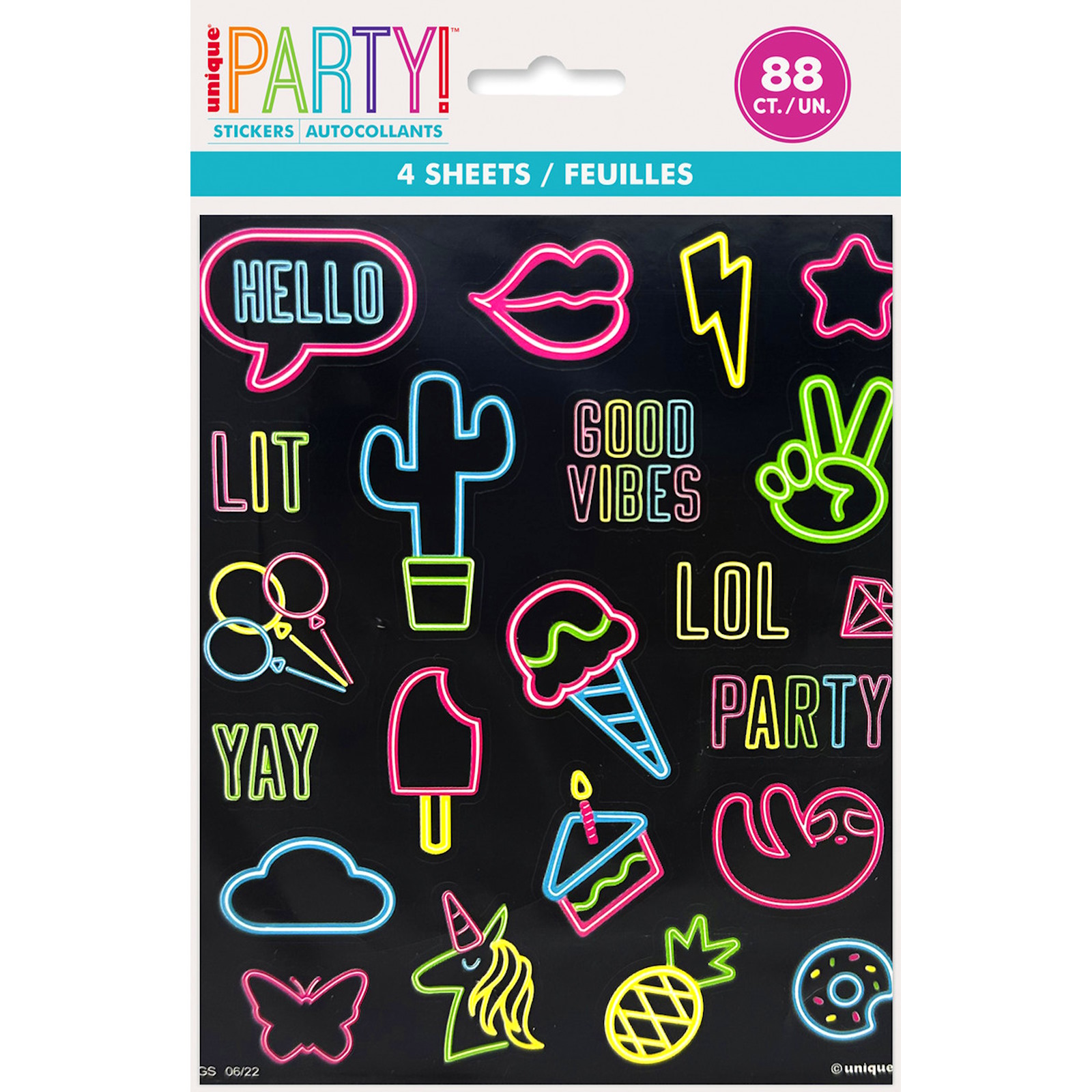 Glow Party Neon Stickers (Pack of 88) 