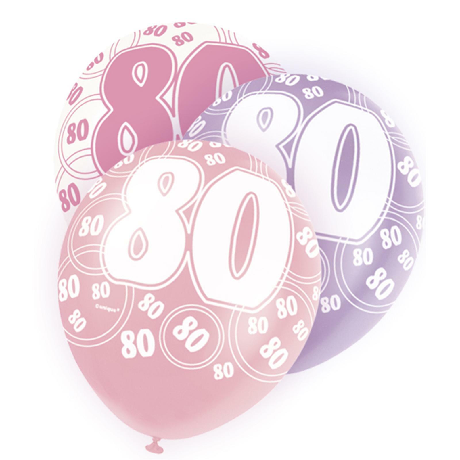 Glitz Pink 80th Birthday Balloons (Pack of 6)